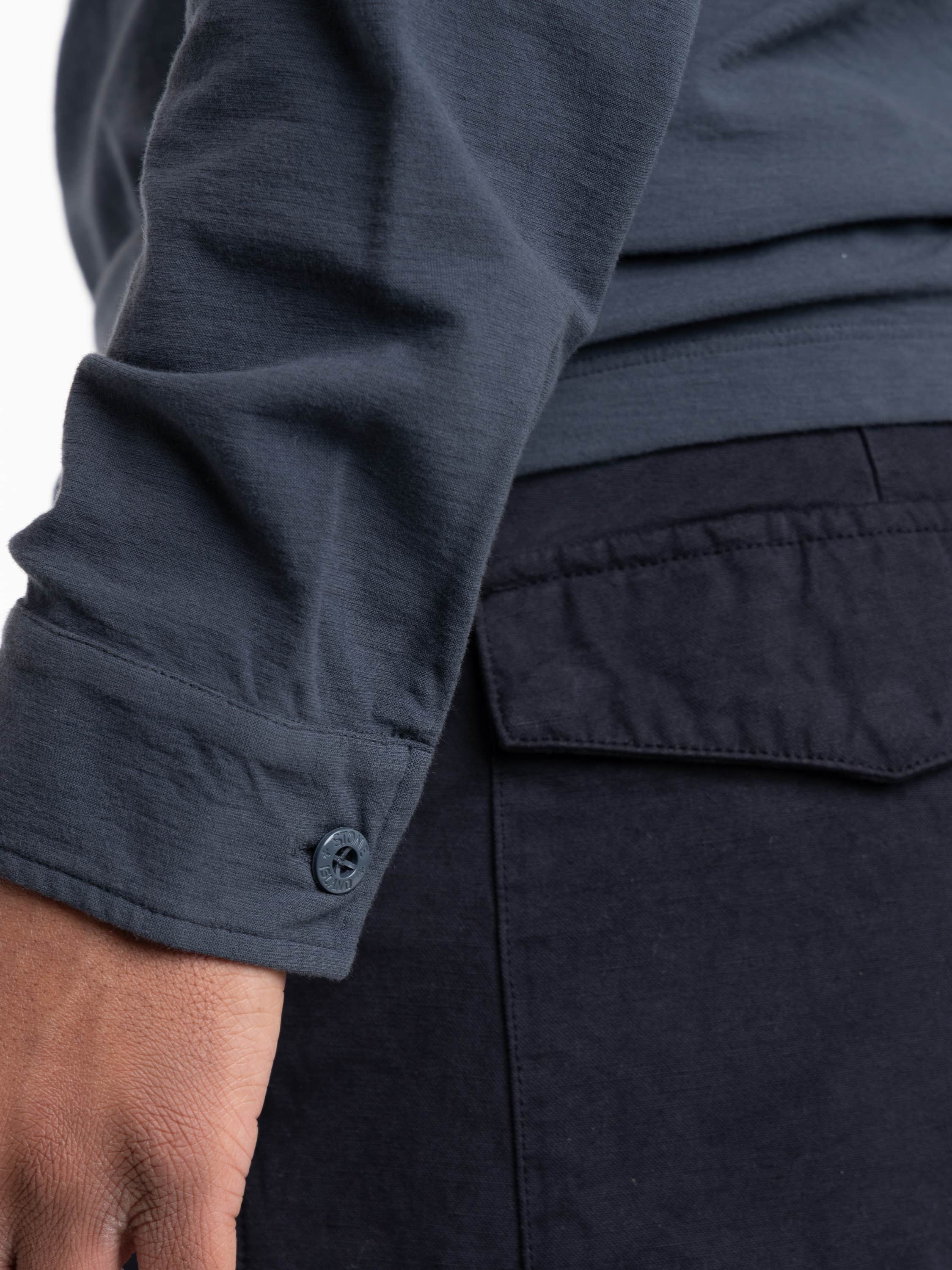 Slate Blue Organic Cotton Jersey Crepe S.I. Ghost Long-sleeve Polo with Compass Patch