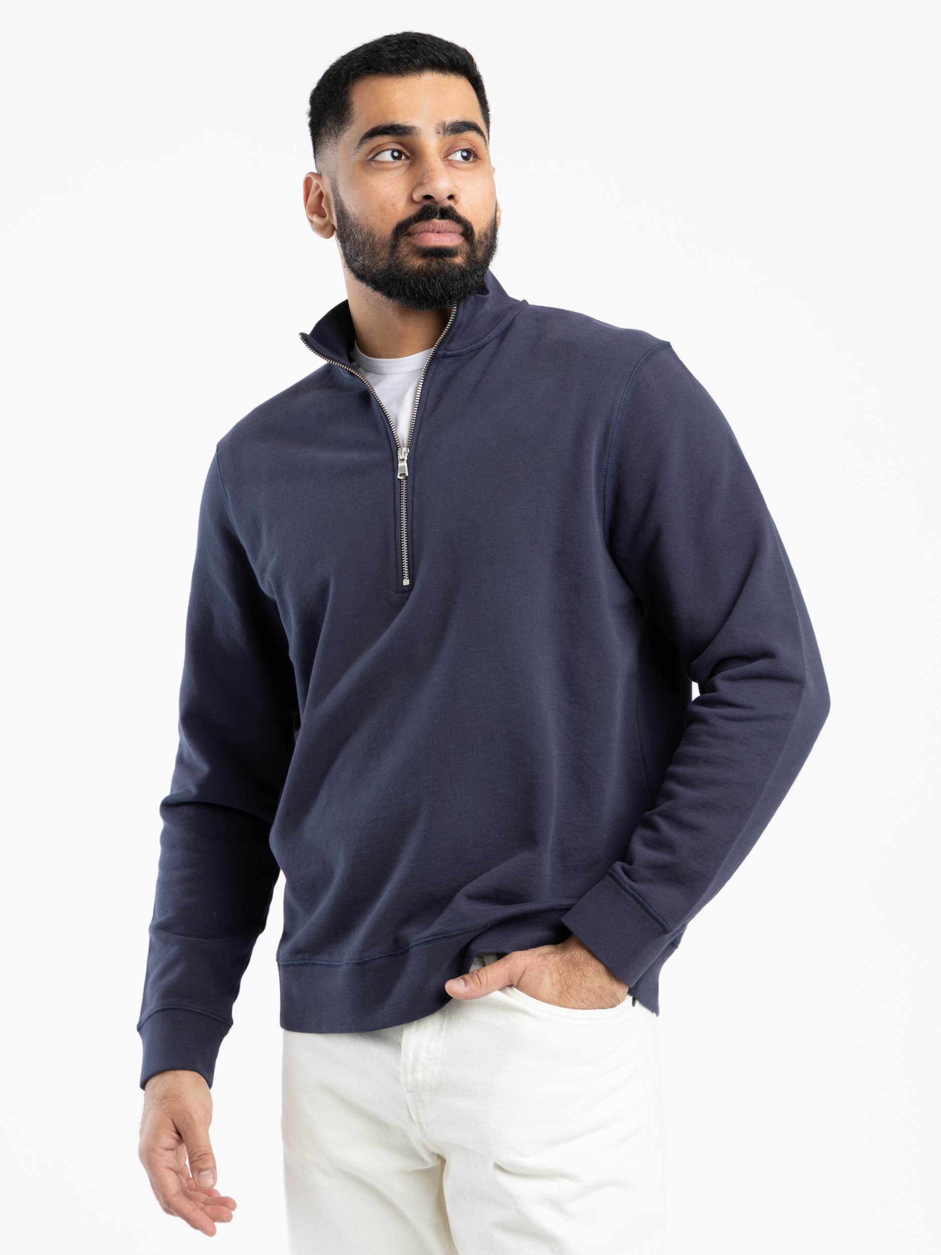 Navy Half Zip Loopback Sweatshirt