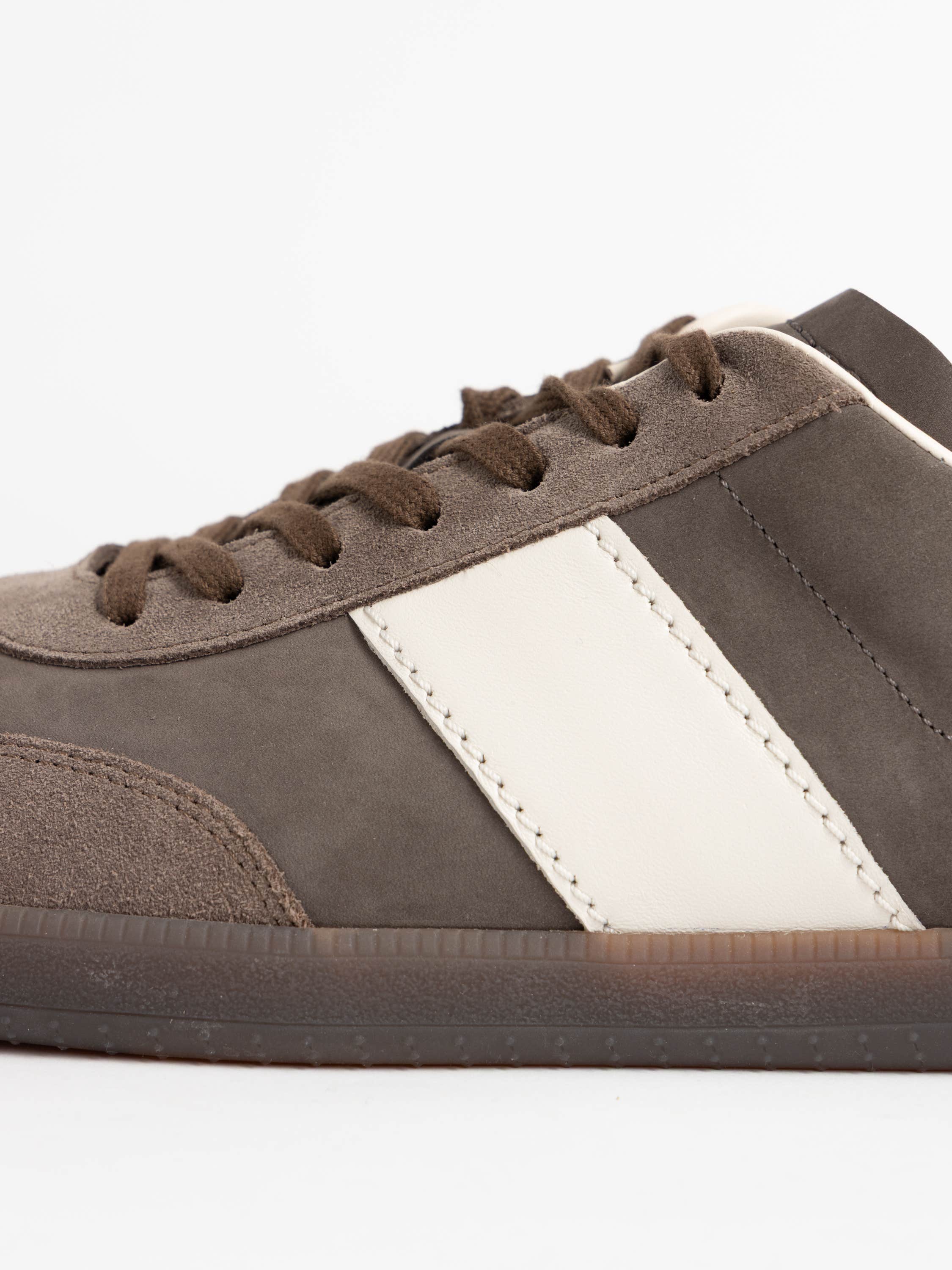 Loam Brown Tabs Stripe Panelled Sneakers