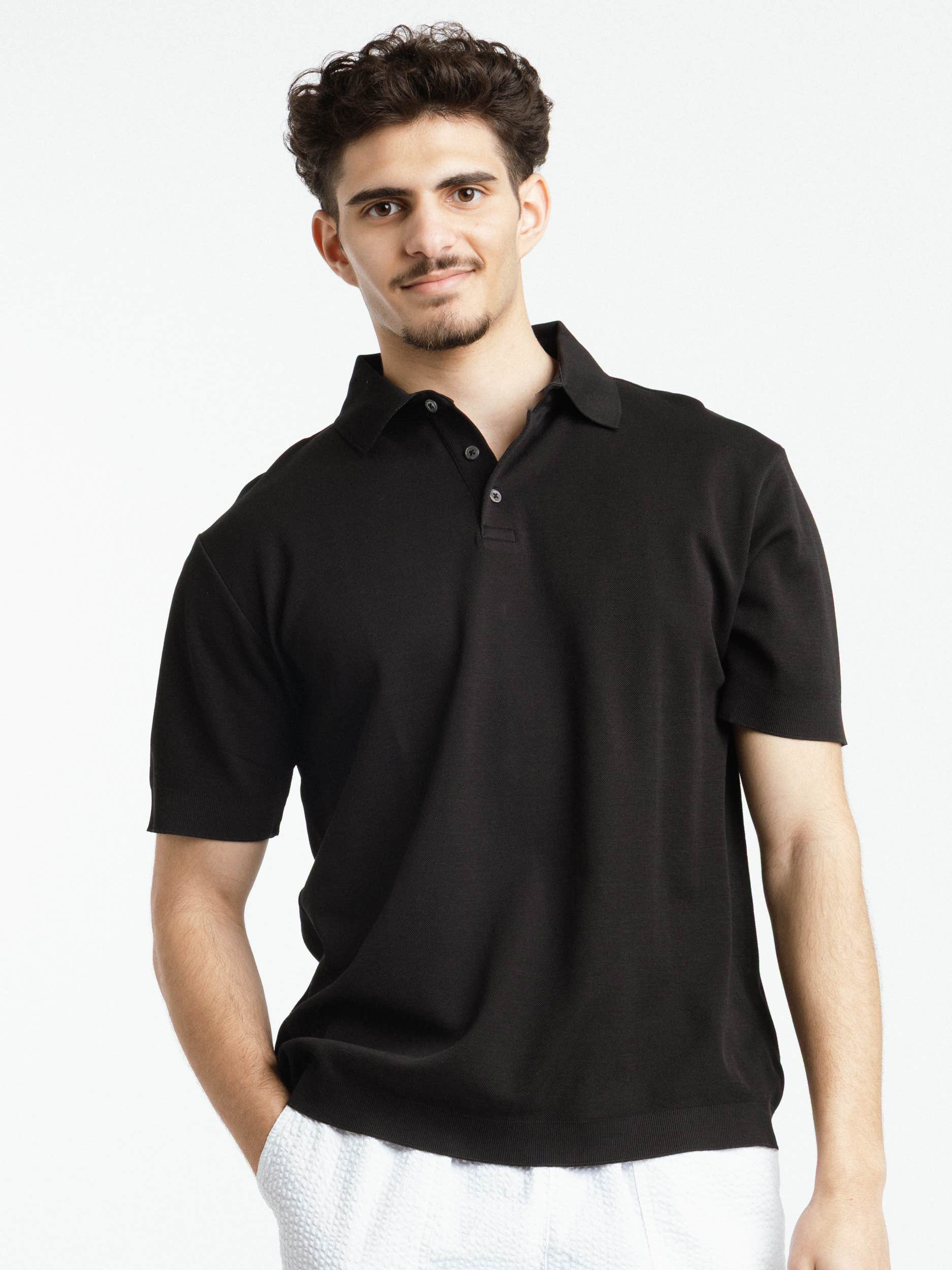 Black Cotton Polo Shirt