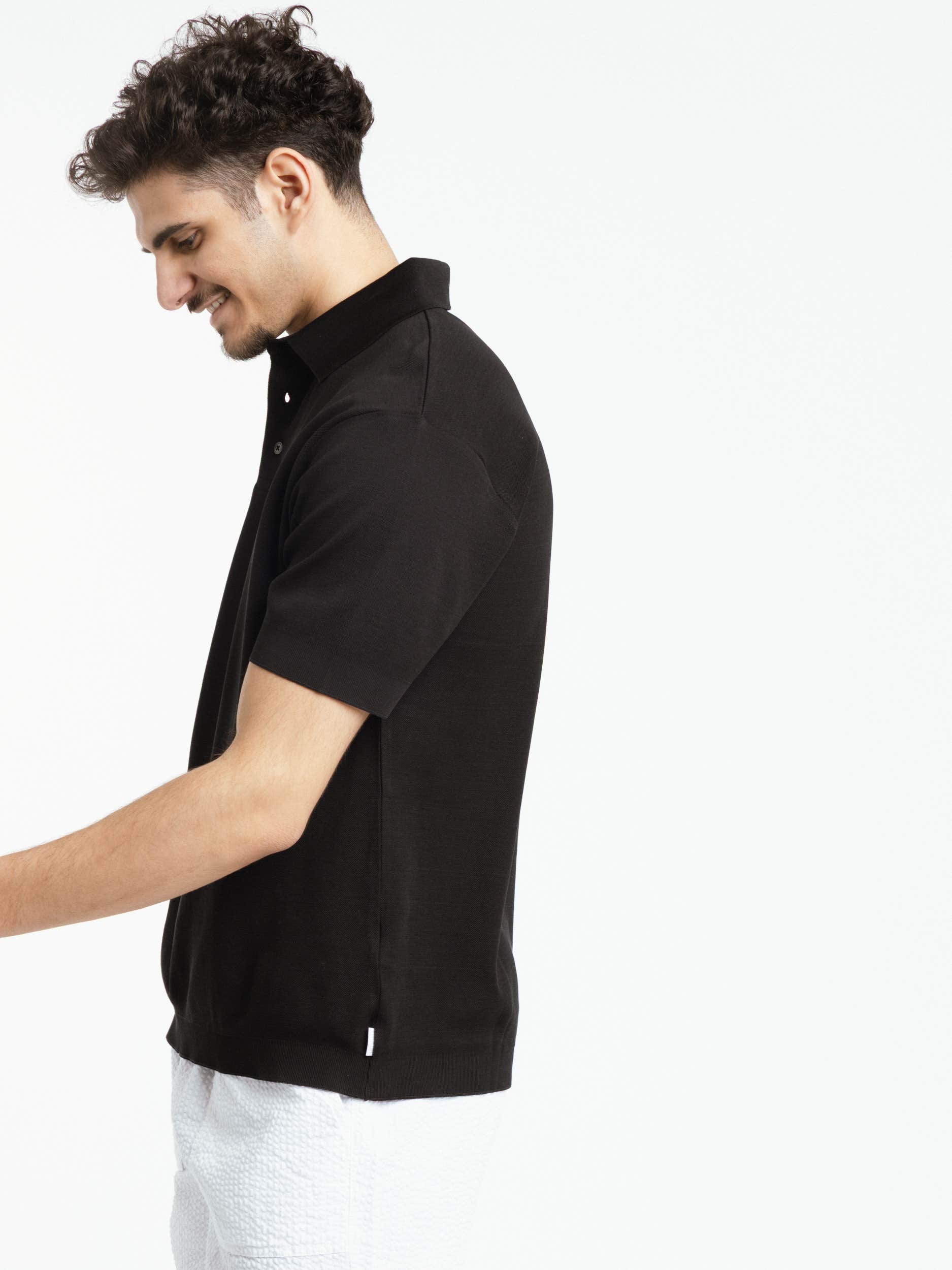 Black Cotton Polo Shirt