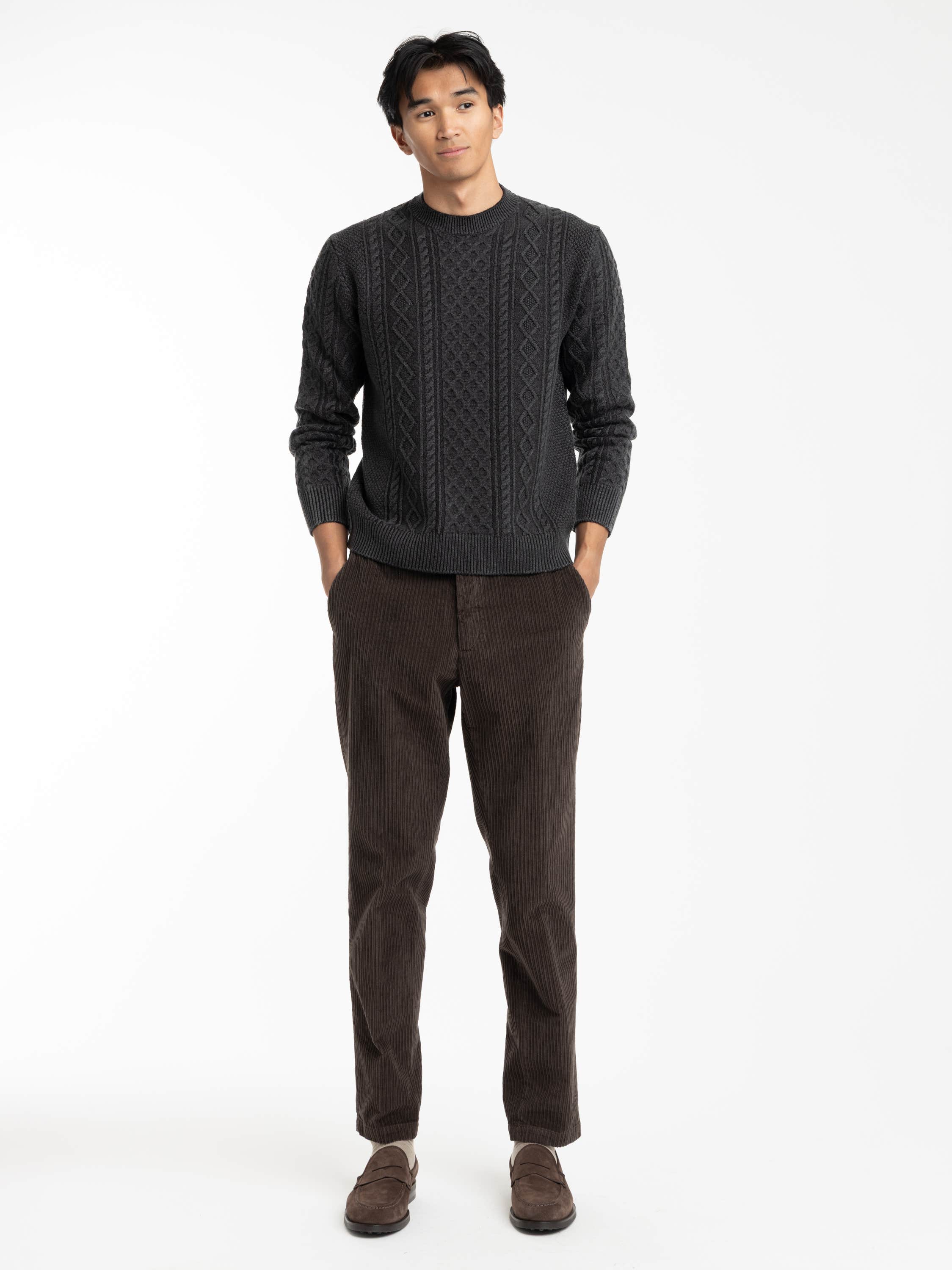 Dark Grey Foggy Cable Crewneck Sweater