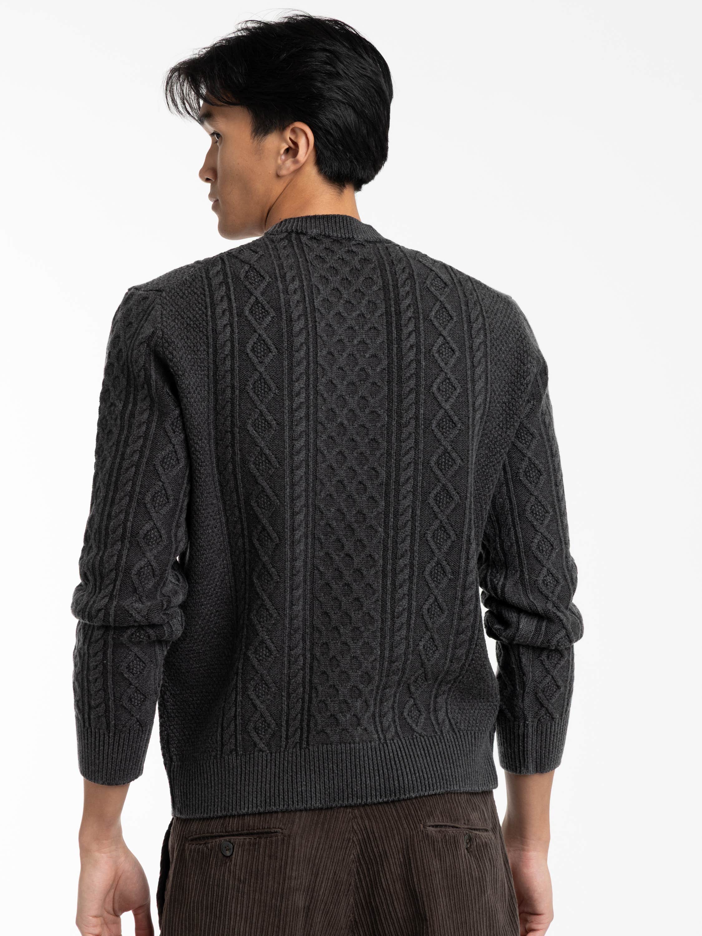 Dark Grey Foggy Cable Crewneck Sweater