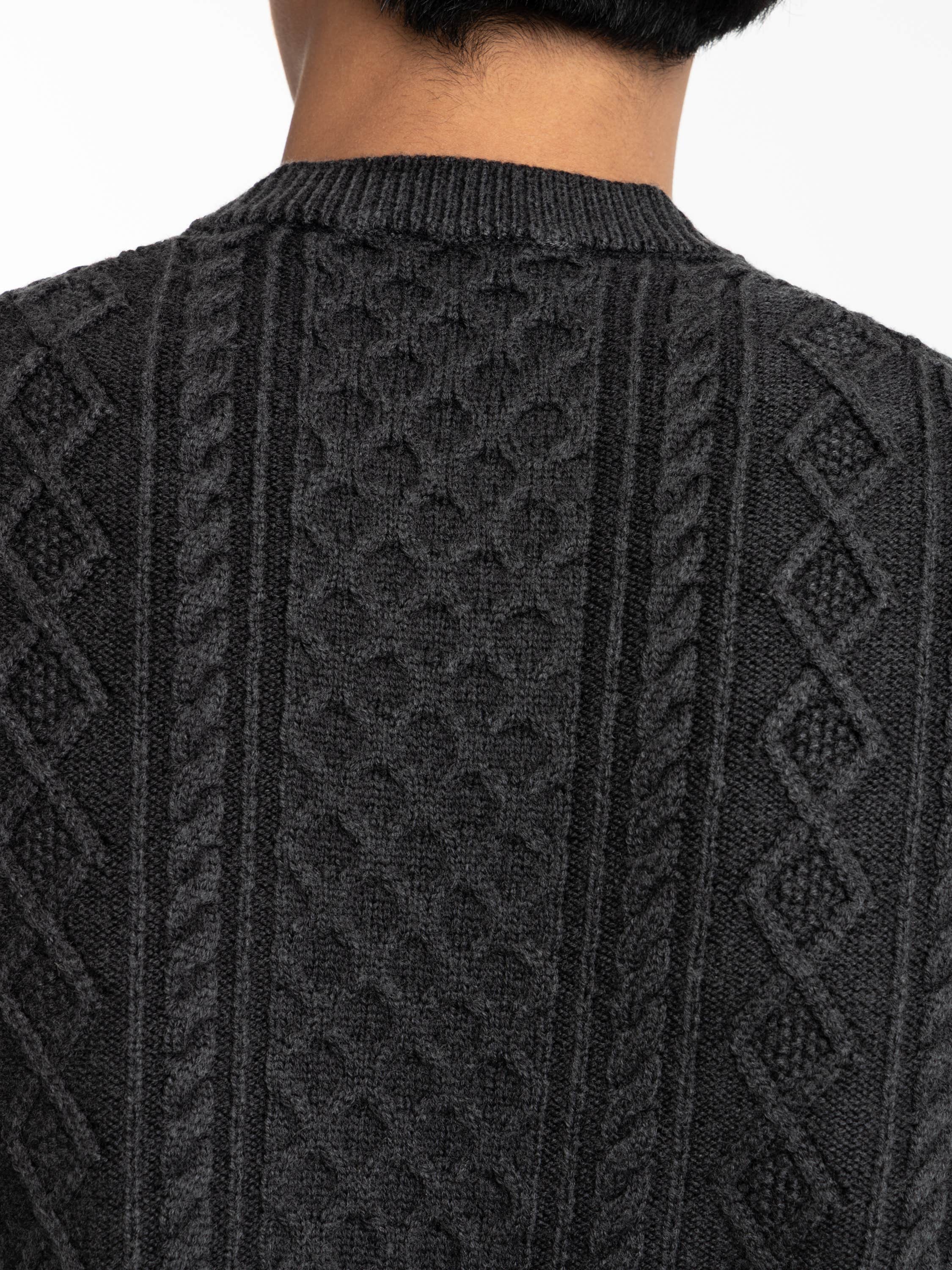 Dark Grey Foggy Cable Crewneck Sweater