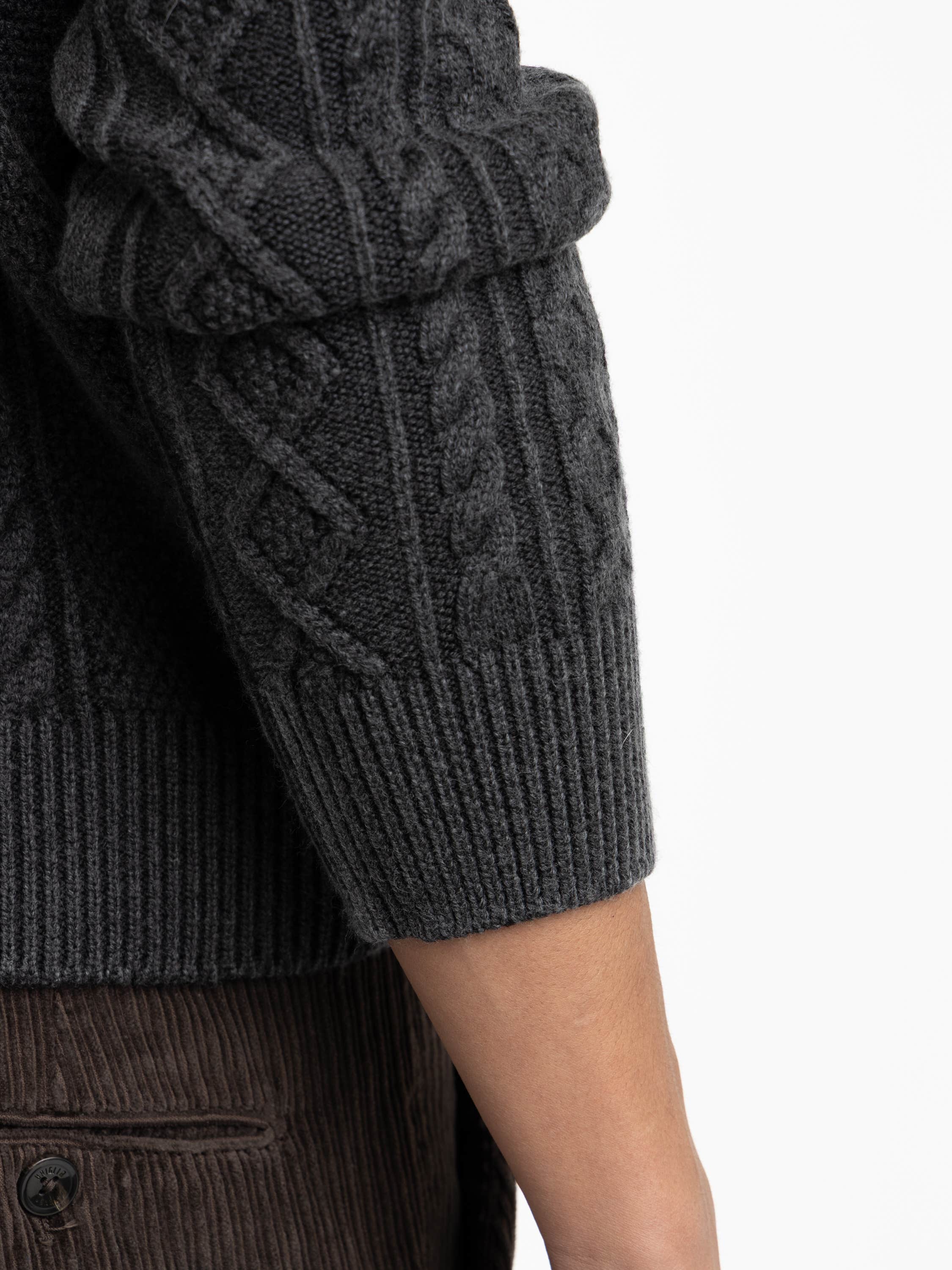 Dark Grey Foggy Cable Crewneck Sweater