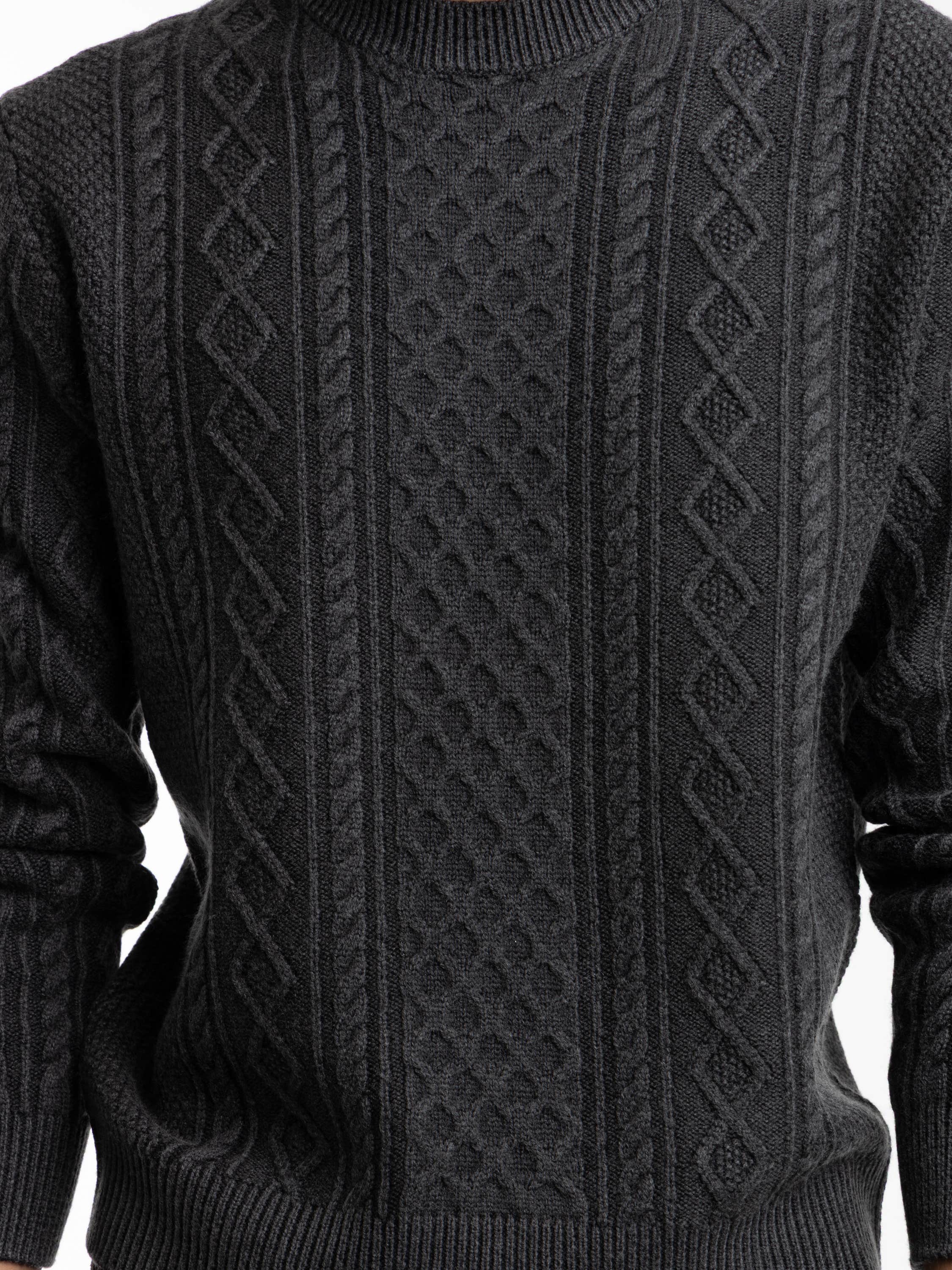 Dark Grey Foggy Cable Crewneck Sweater