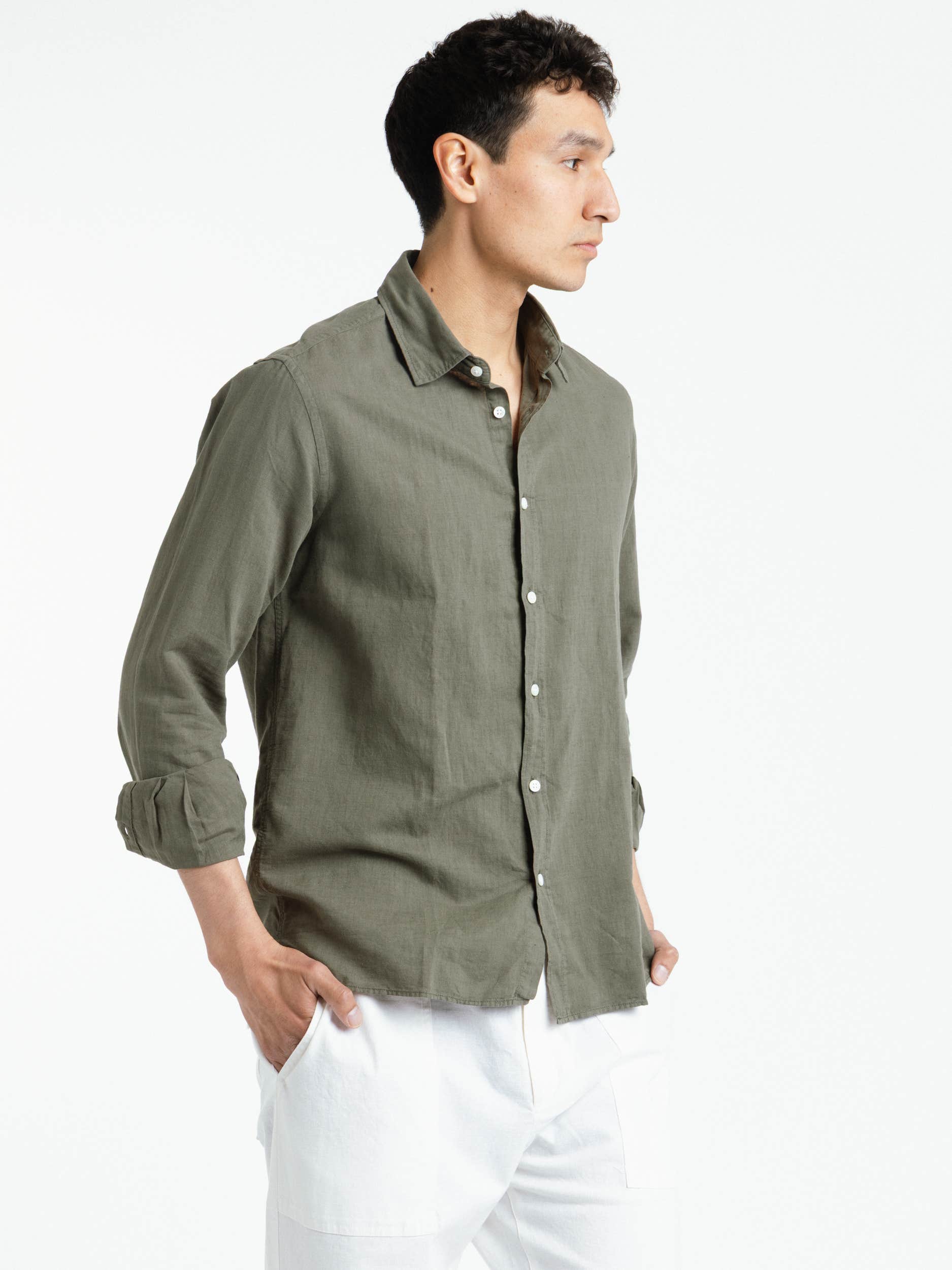 Kent Collar Summer Shirt In Olive