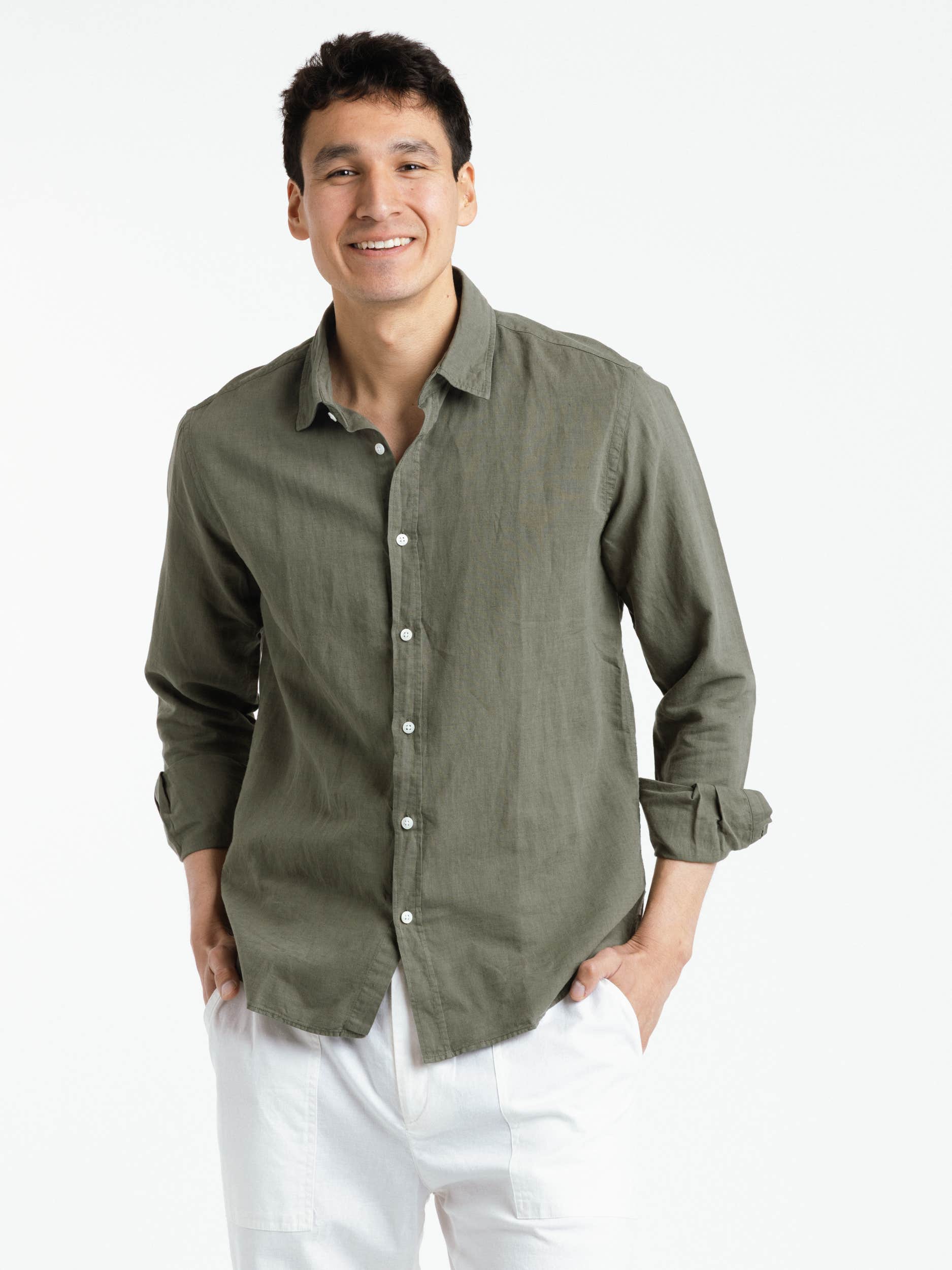 Kent Collar Summer Shirt In Olive
