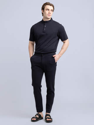 04651 / A trip in a bag Navy Cotton Piqué Jogger Trousers