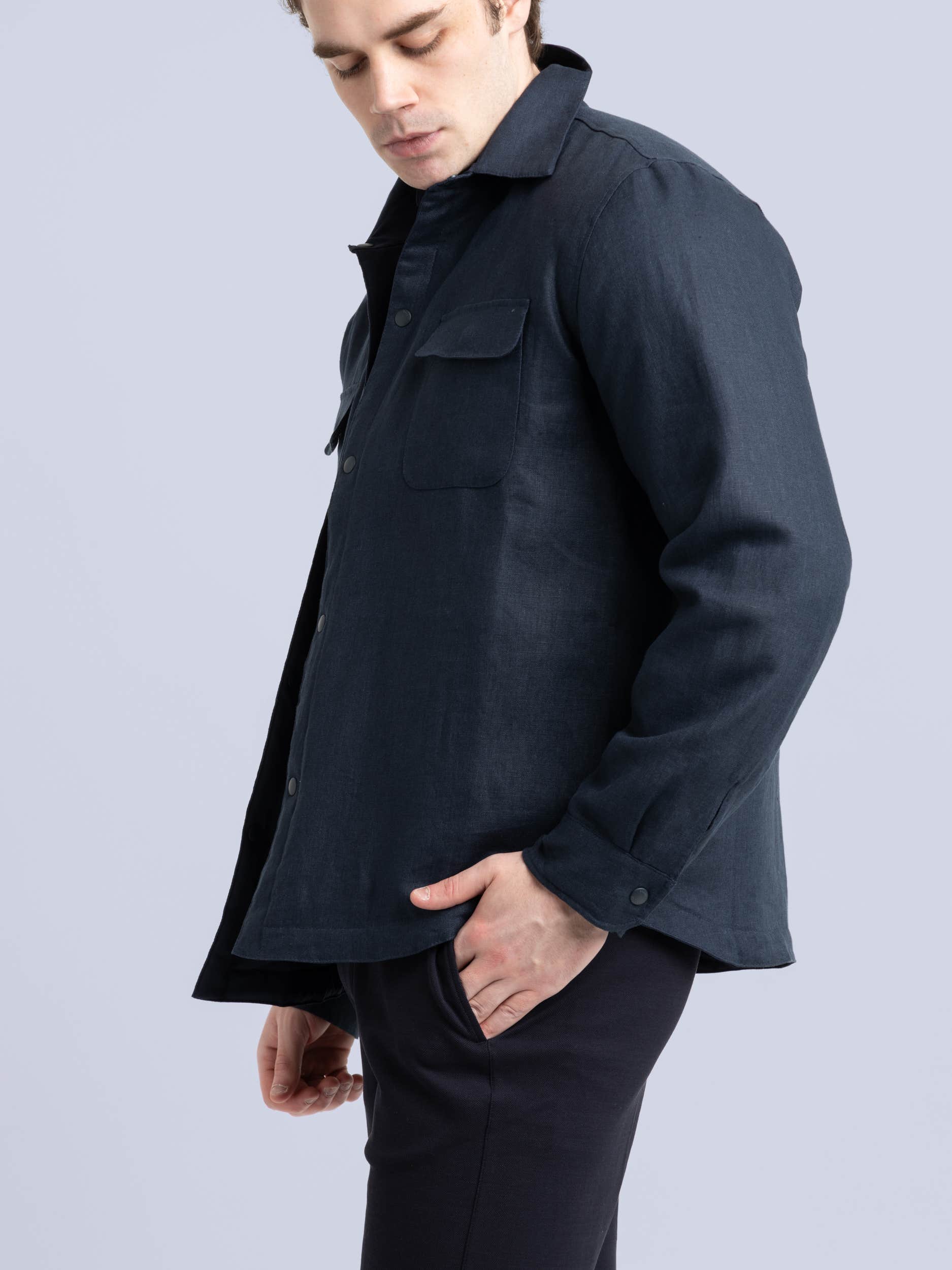 Navy Linen Breeze Overshirt