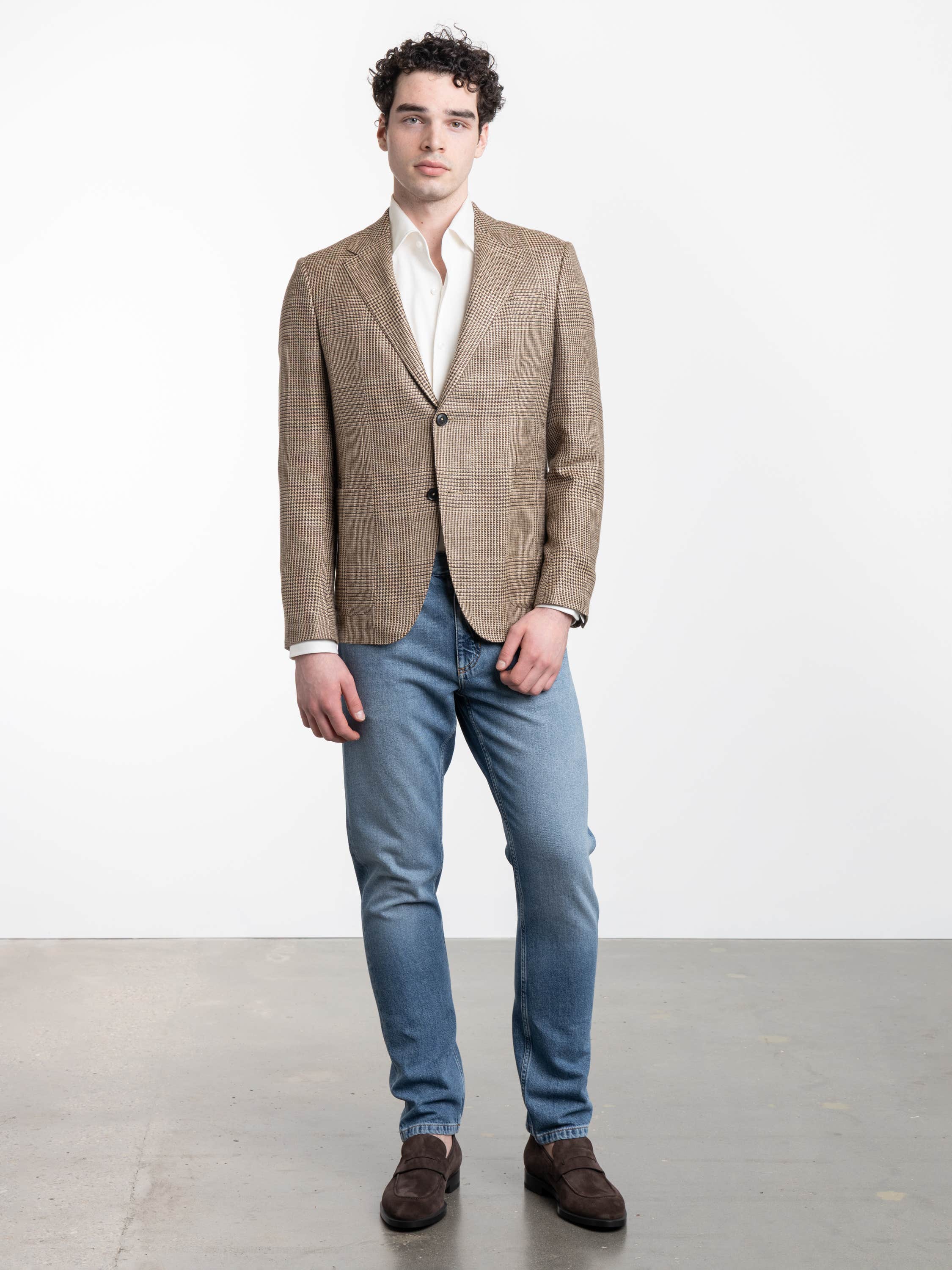 Beige and Dark Brown Silk Linen and Wool Jacket