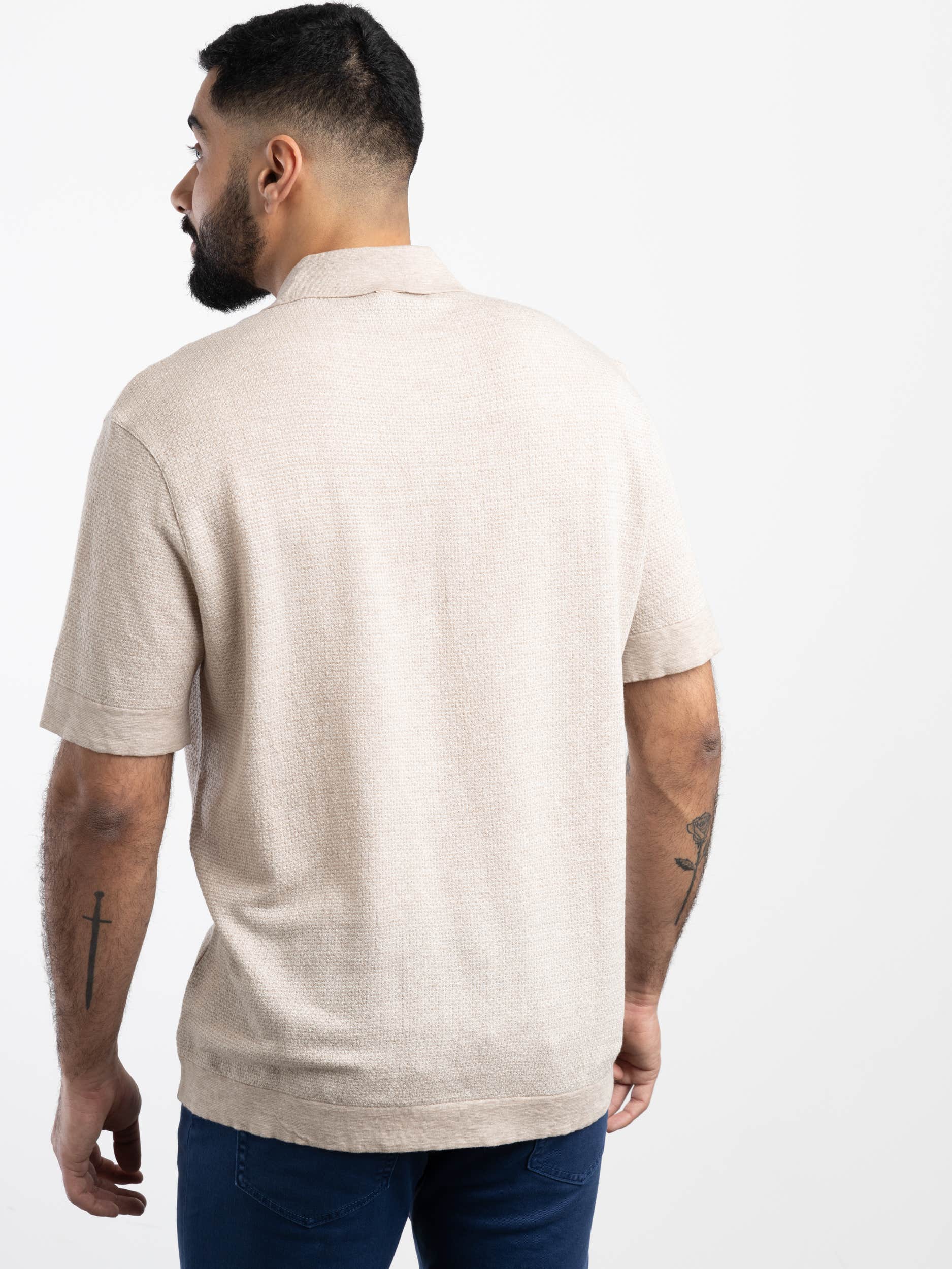 Beige Cotton-Linen-Silk Polo Shirt