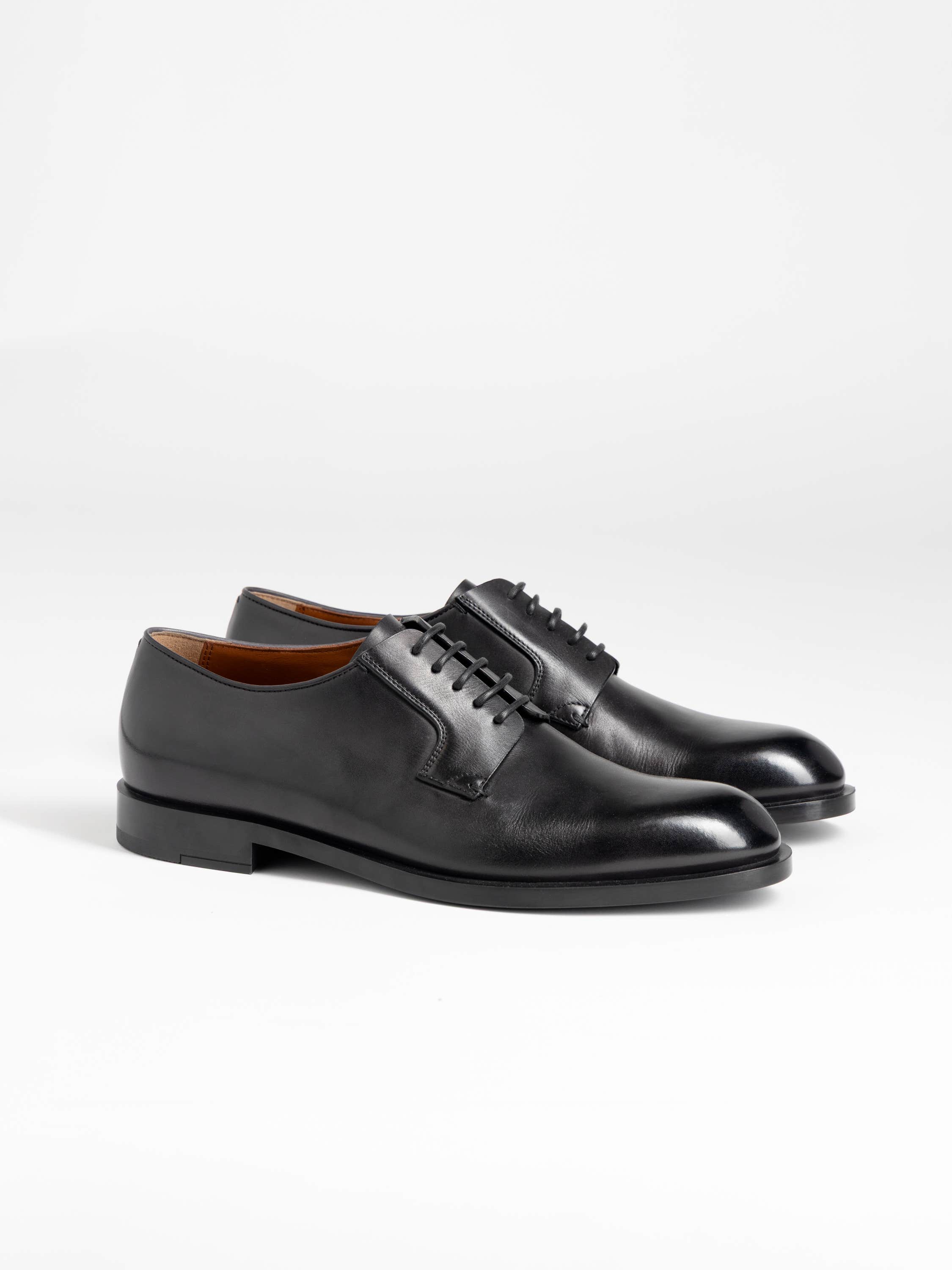 Black Leather Lace-Up Derbies