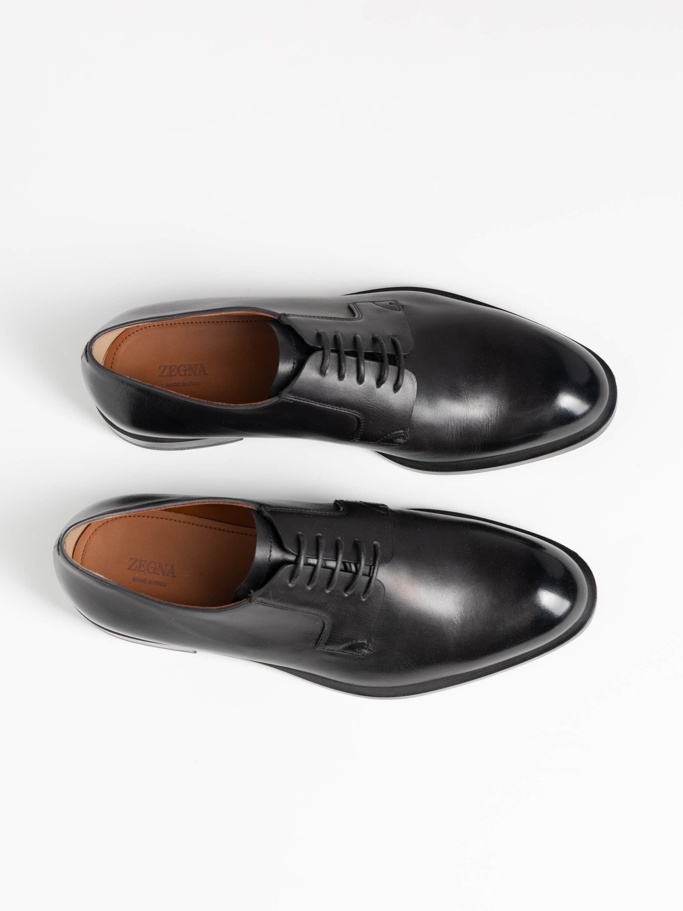 Black Leather Lace-Up Derbies