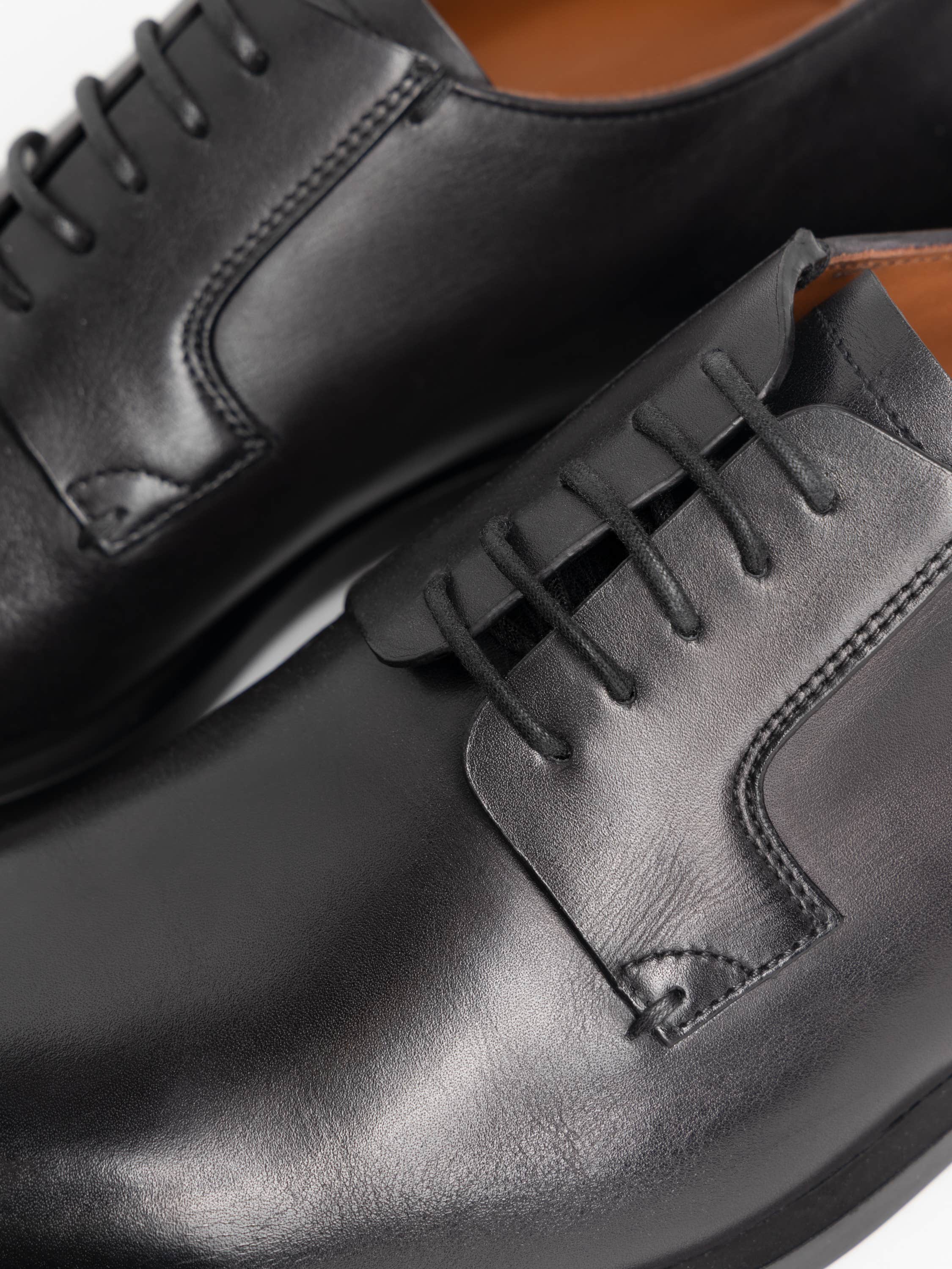 Black Leather Lace-Up Derbies