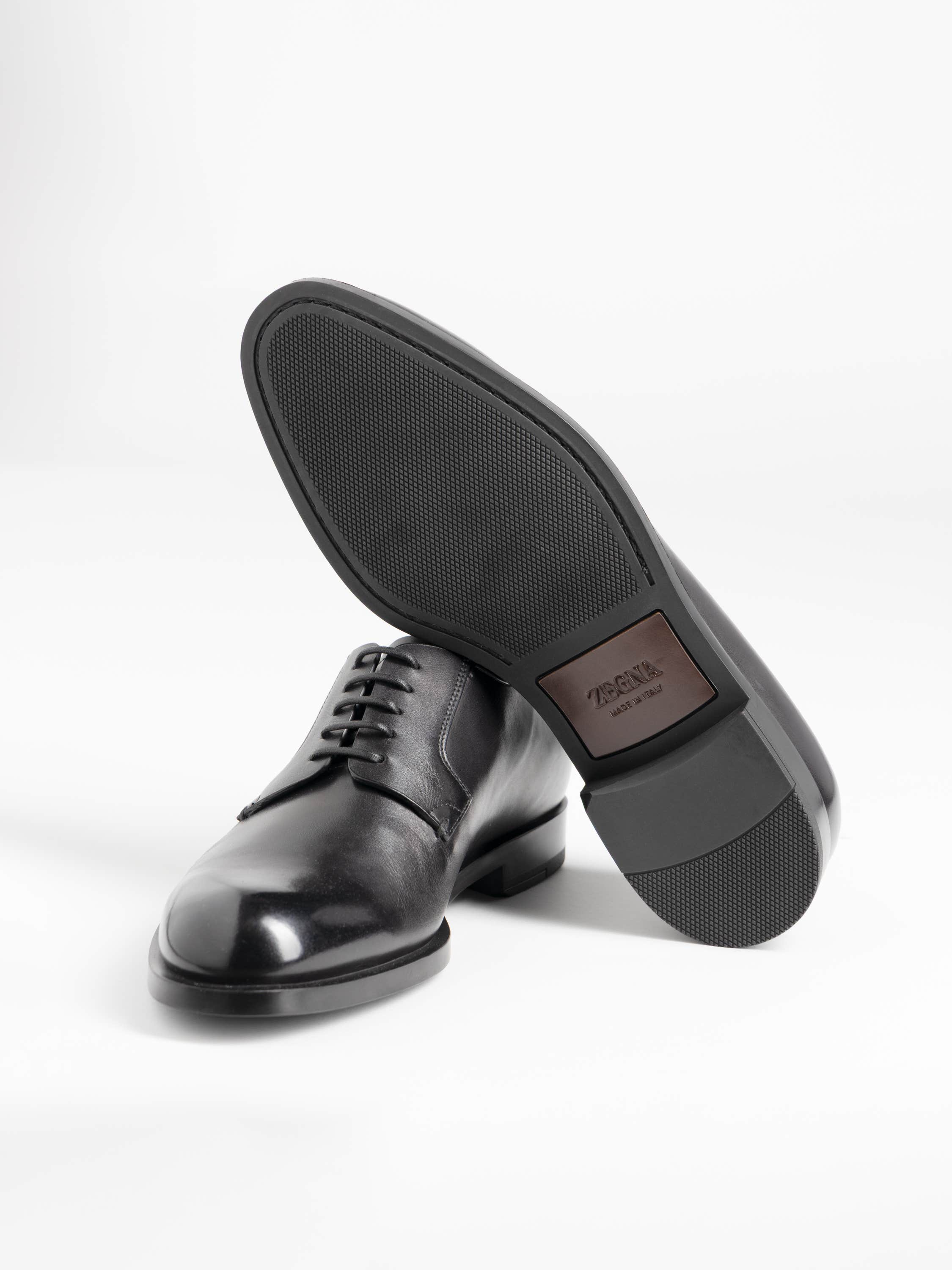 Black Leather Lace-Up Derbies