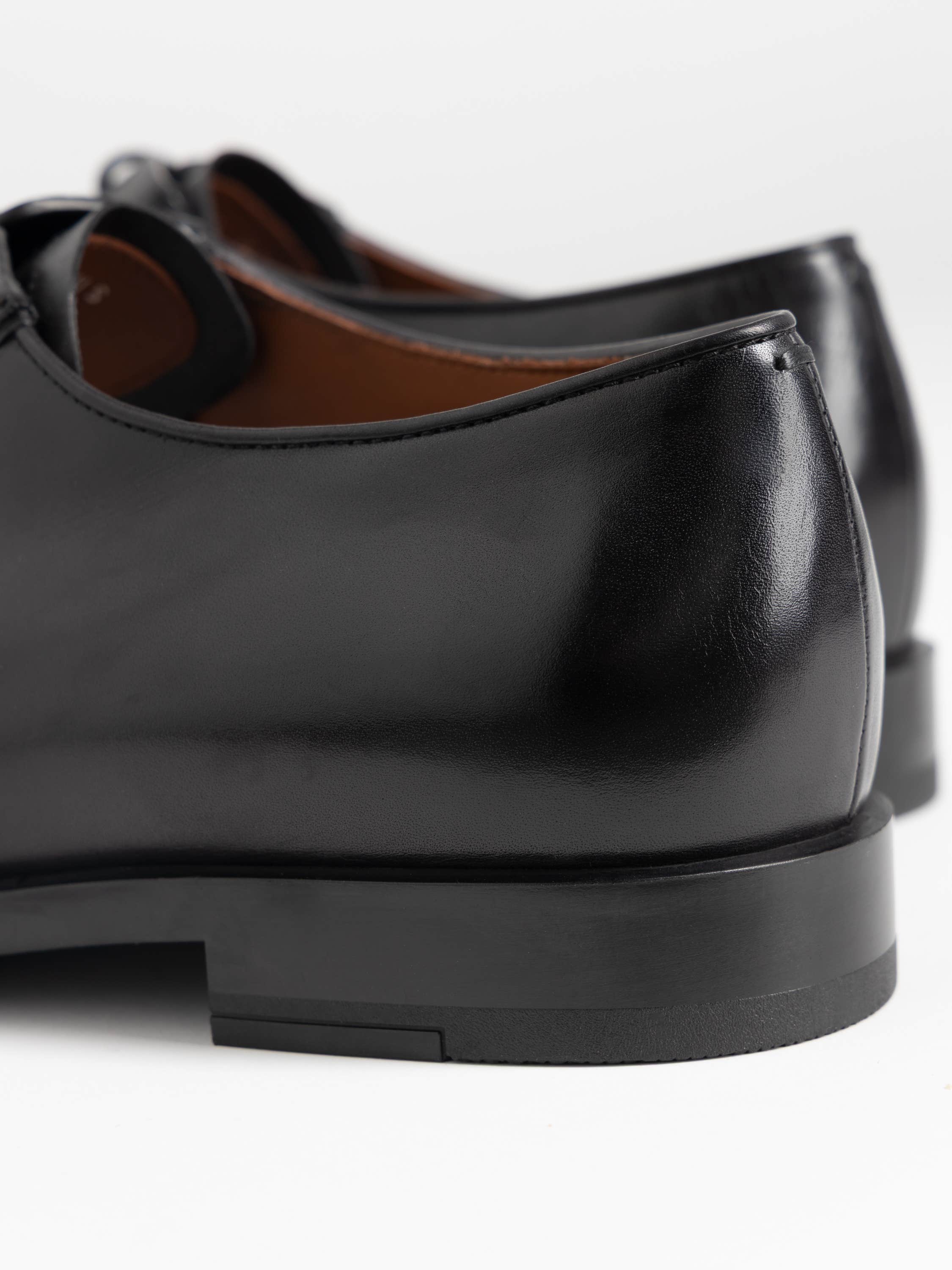 Black Leather Lace-Up Derbies
