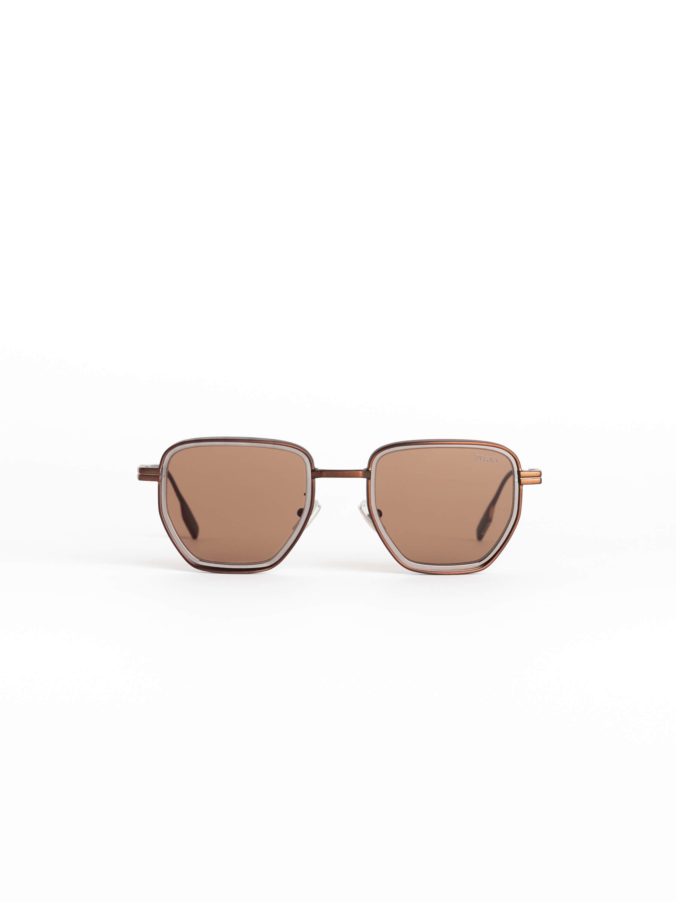 Bronze Hexagon Frame Sunglasses