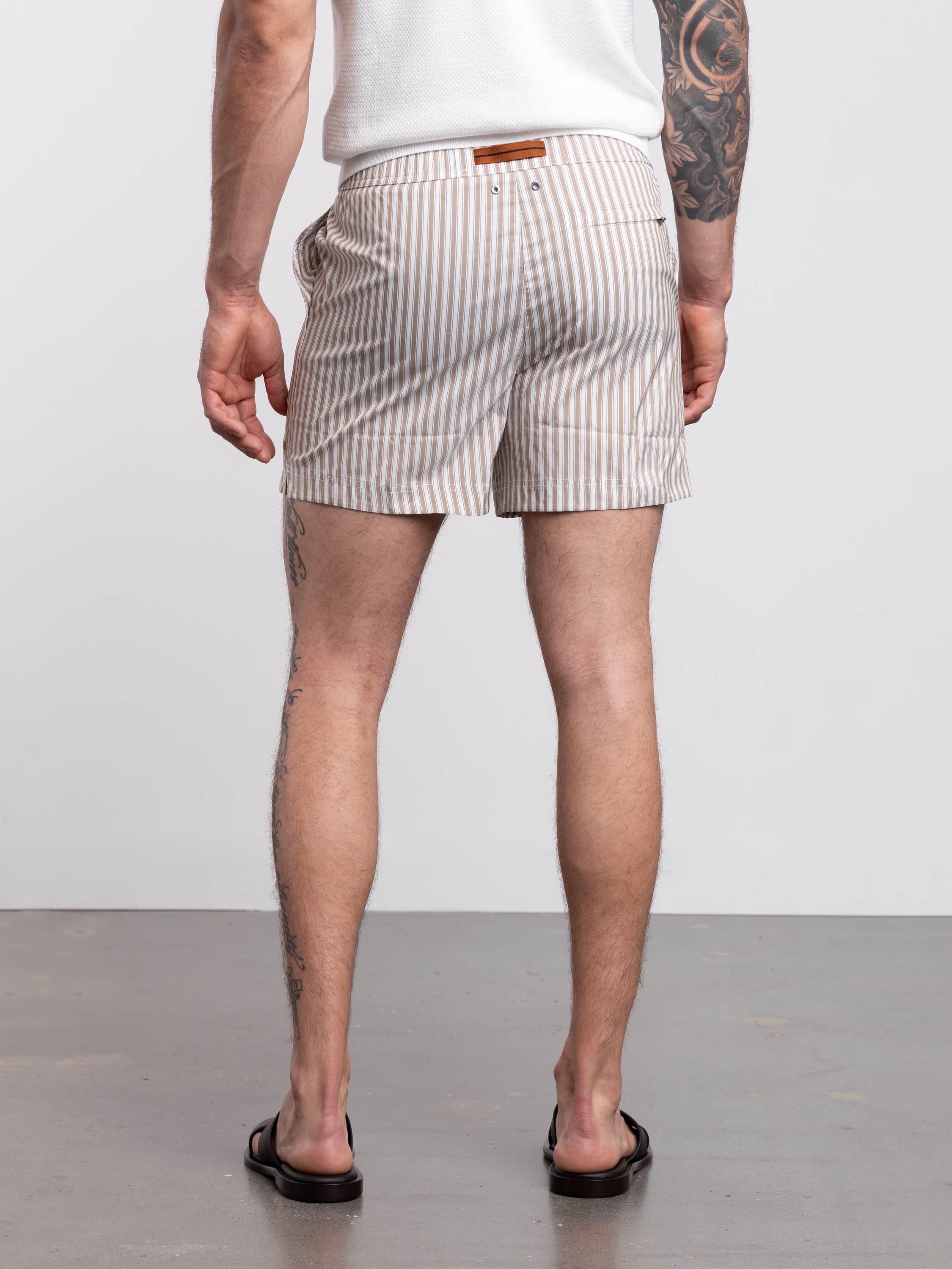 Brown Striped Swim Trunks