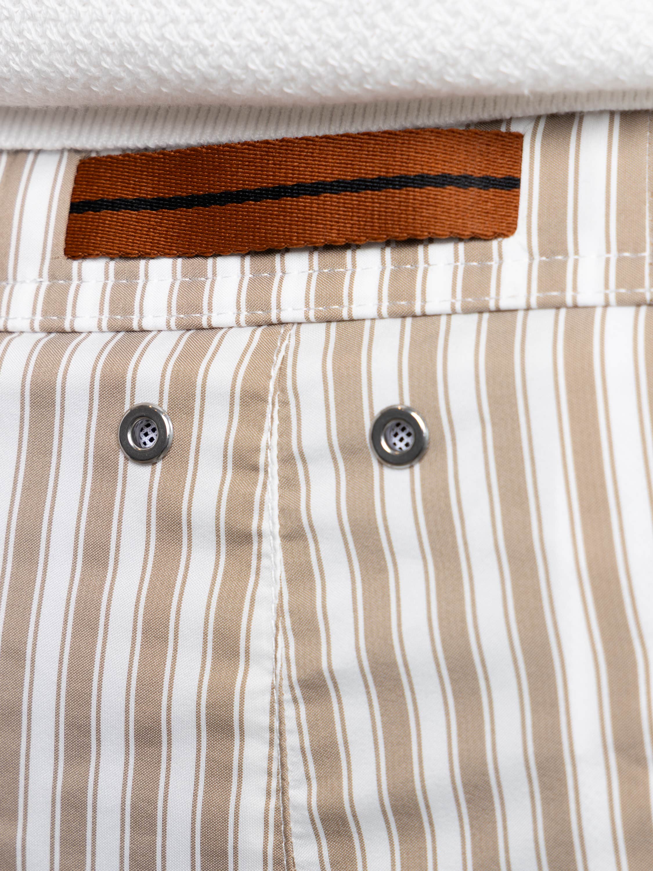 Brown Striped Swim Trunks