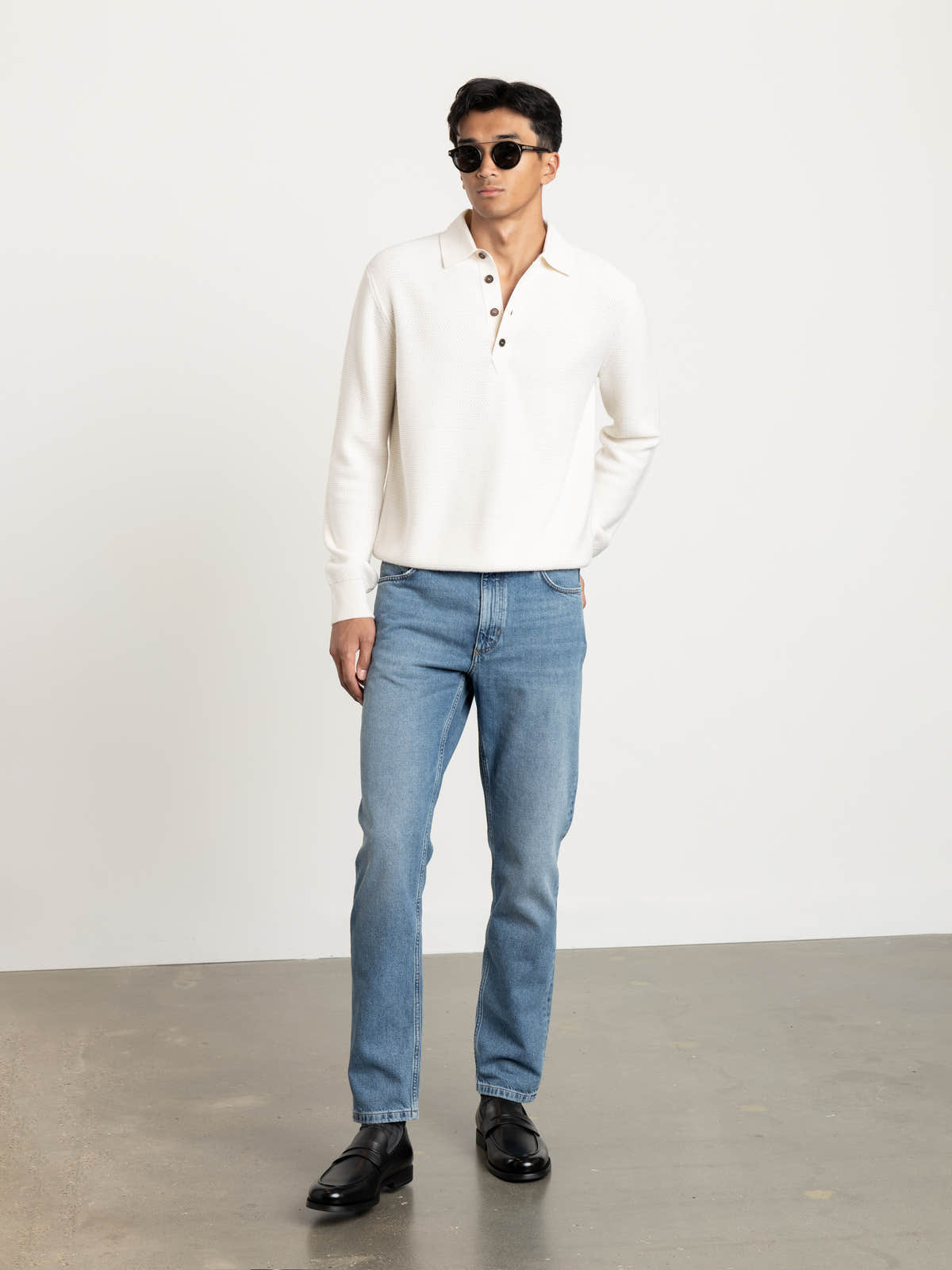 Cream White Mélange Oasi Cashmere Polo Shirt