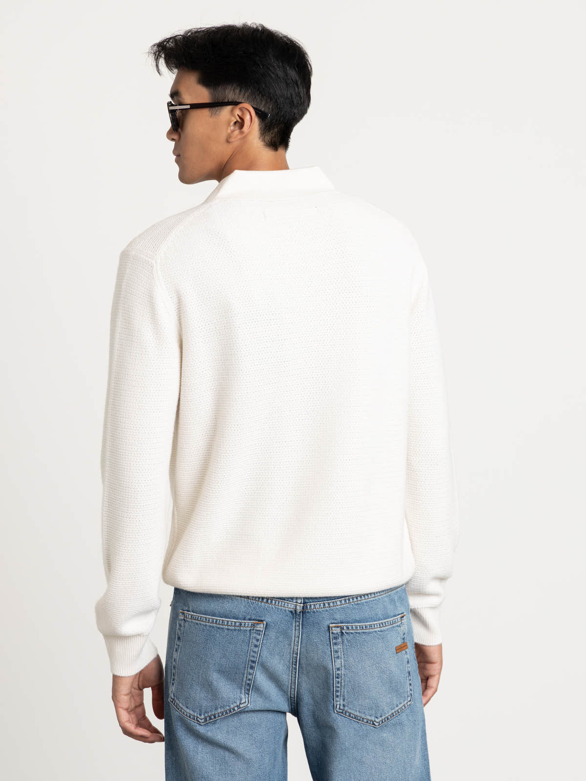 Cream White Mélange Oasi Cashmere Polo Shirt