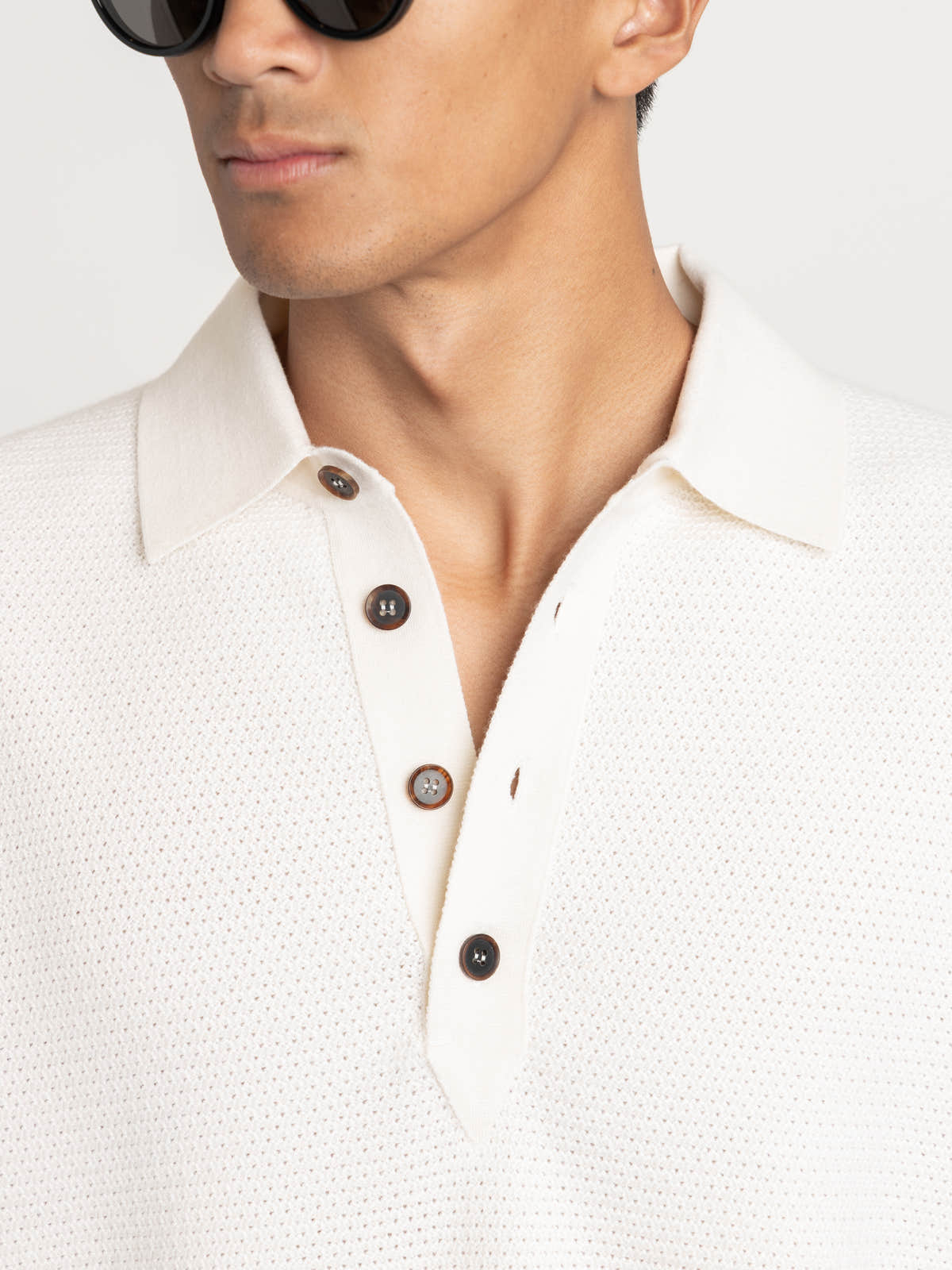 Cream White Mélange Oasi Cashmere Polo Shirt
