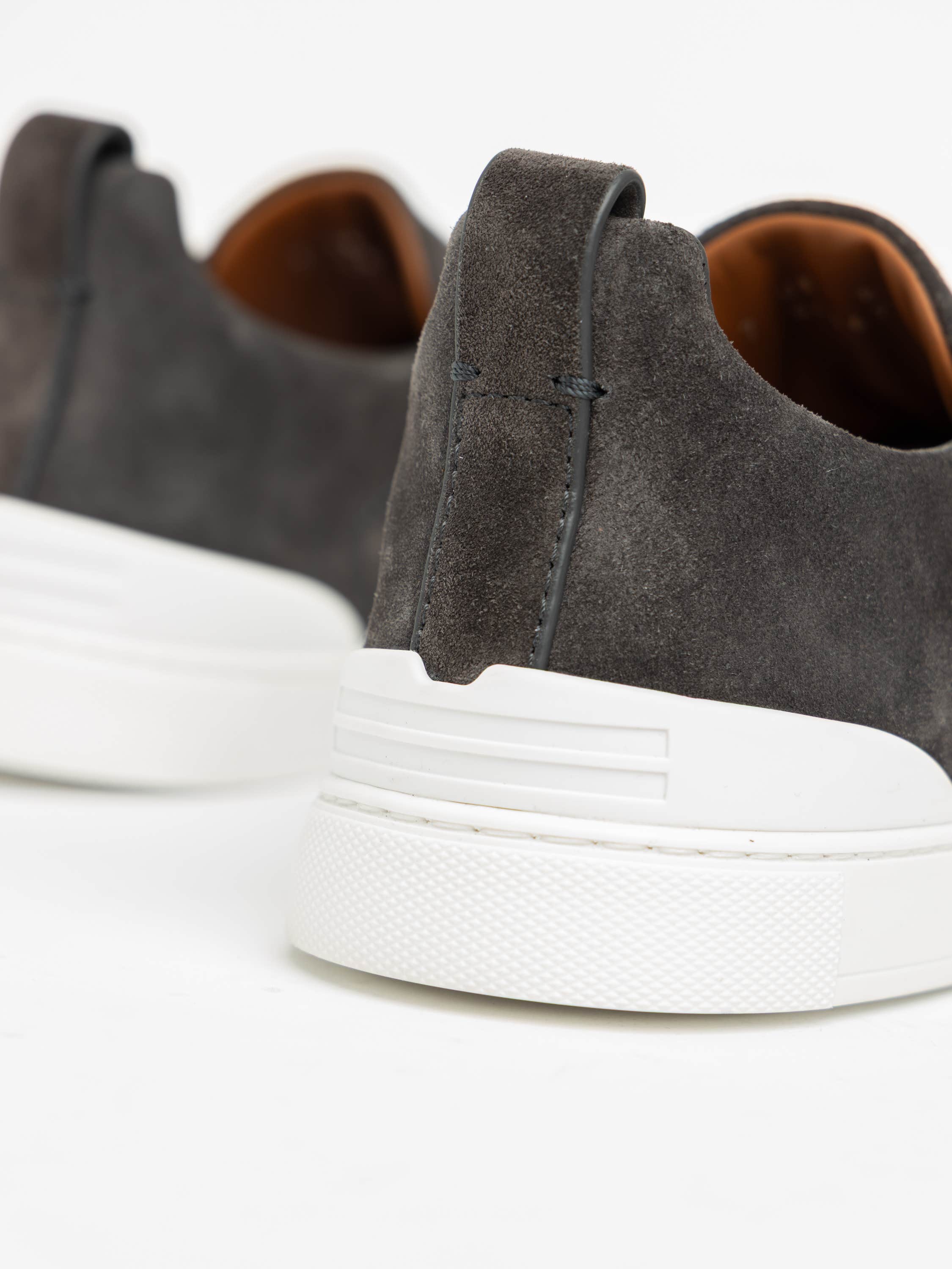 Dark Grey Deerskin and Leather Triple Stitch Sneakers