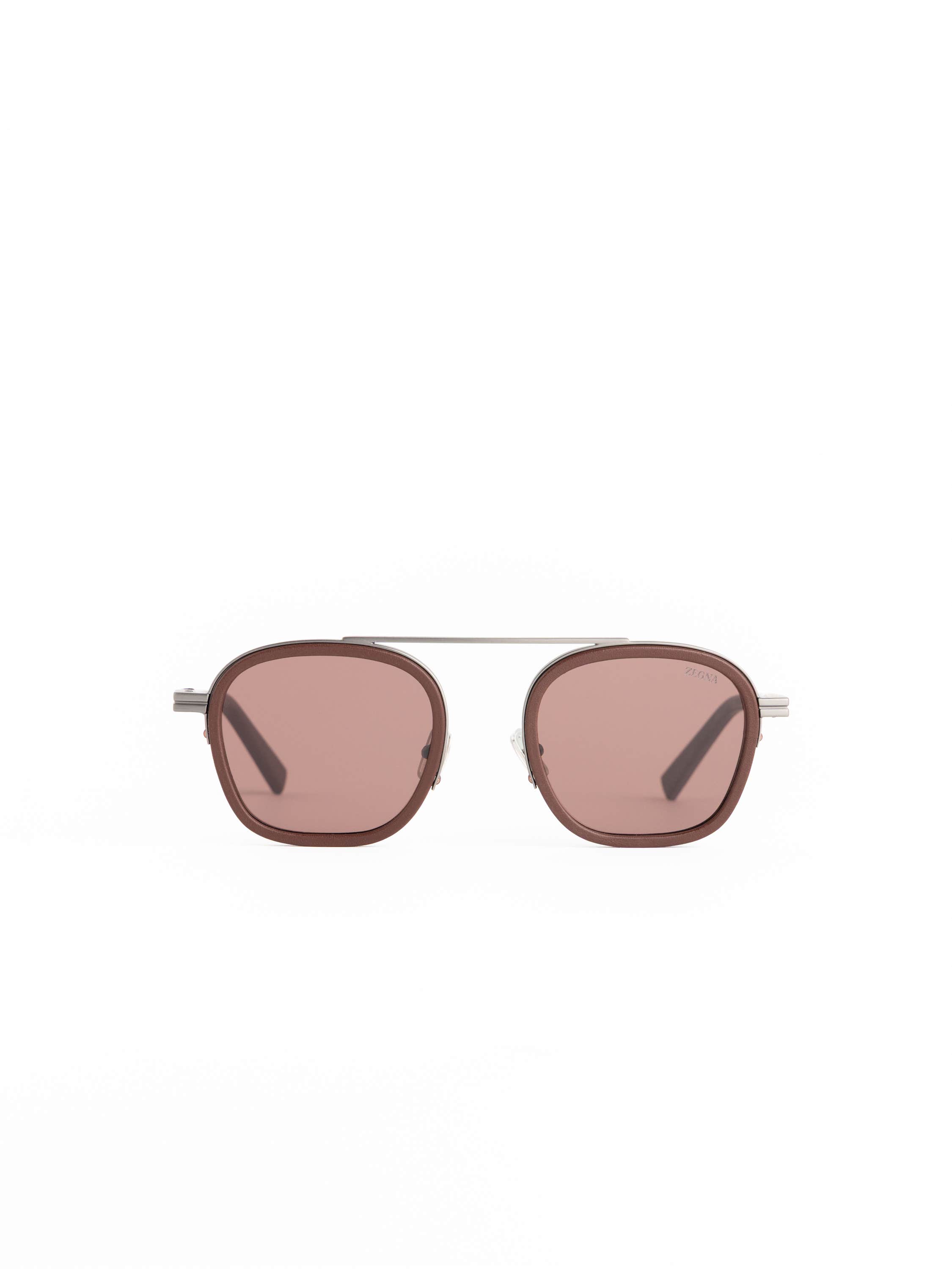 Dark Brown Leather-Wrapped Sunglasses