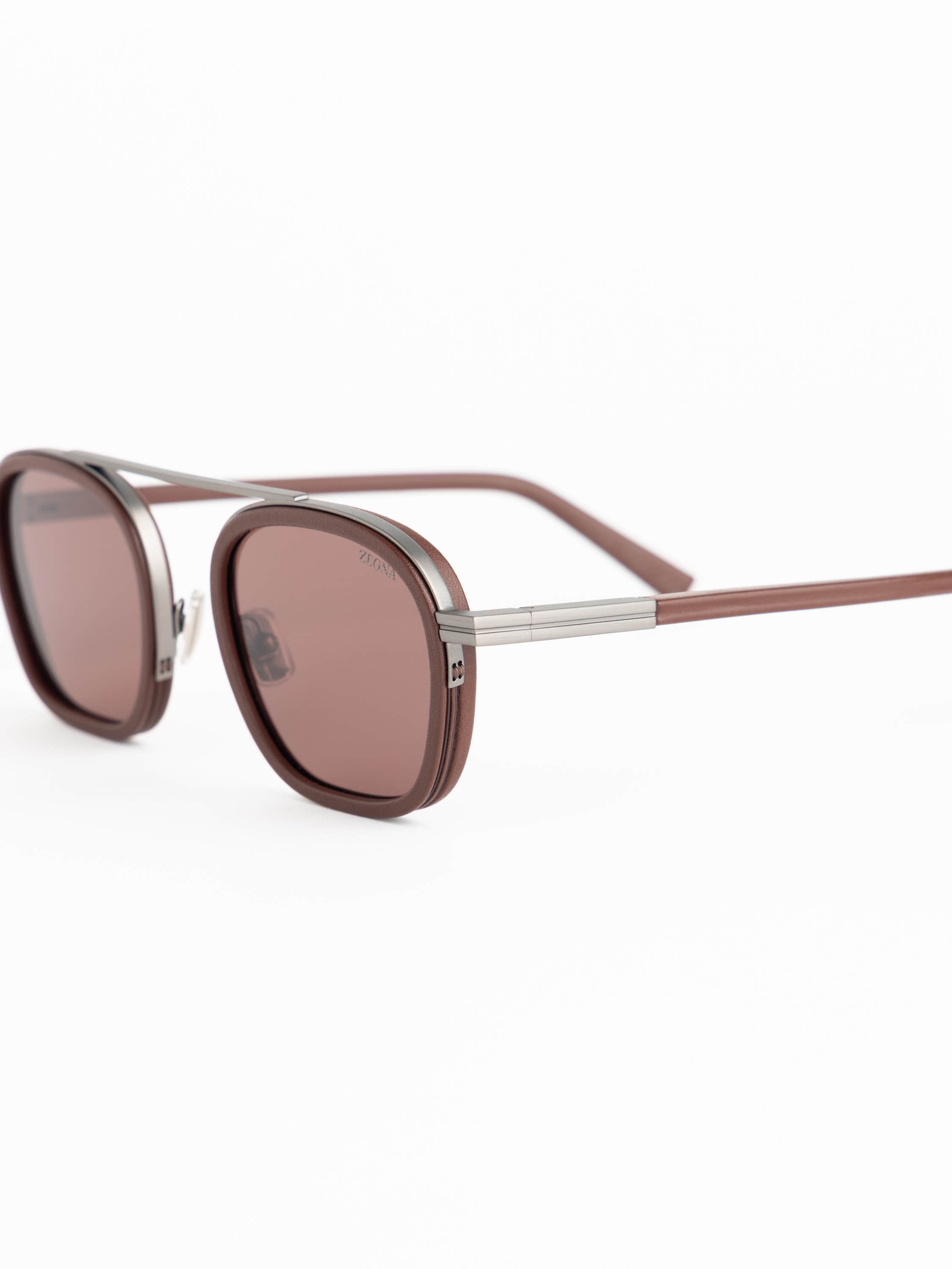 Dark Brown Leather-Wrapped Sunglasses