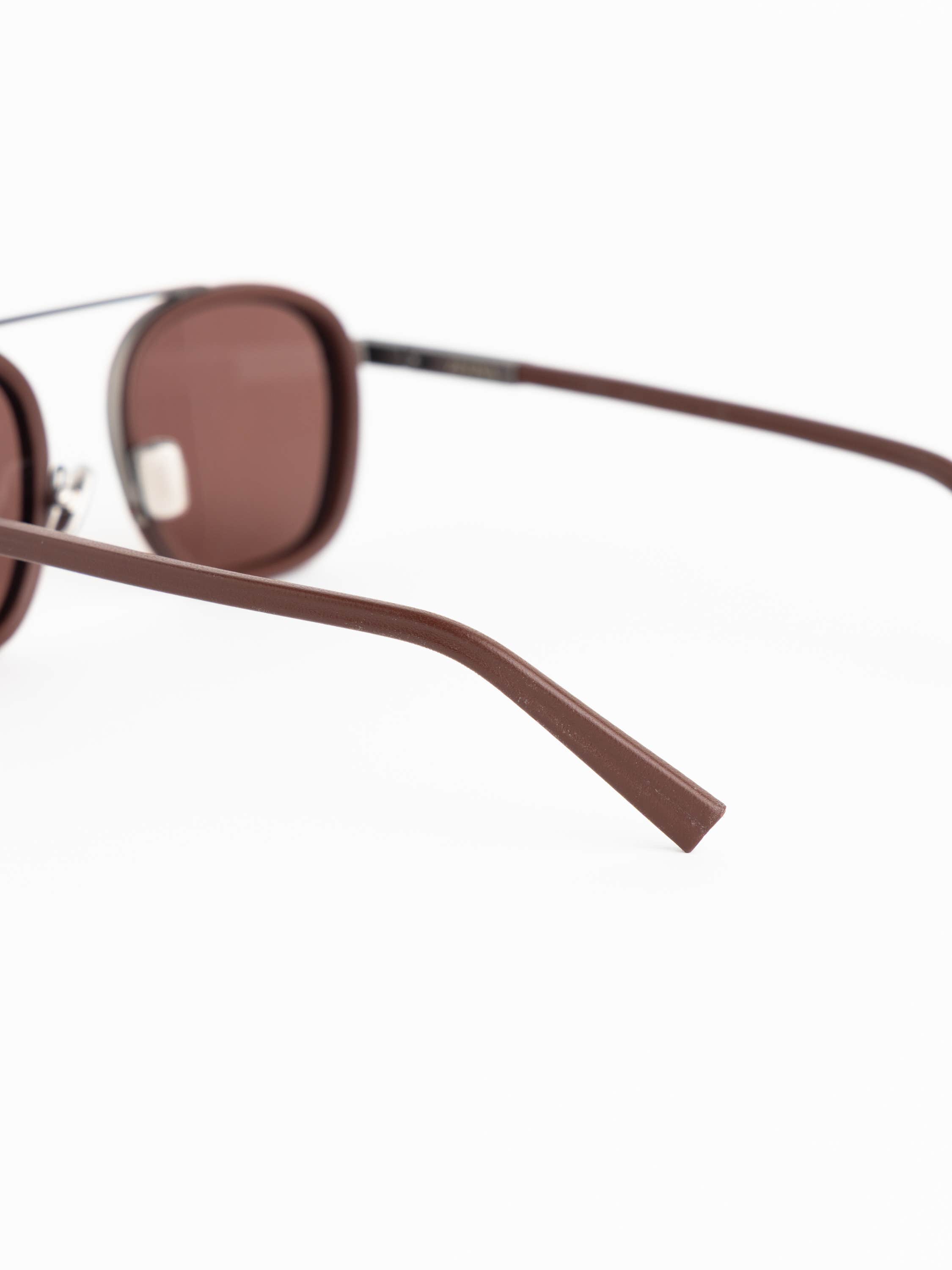 Dark Brown Leather-Wrapped Sunglasses