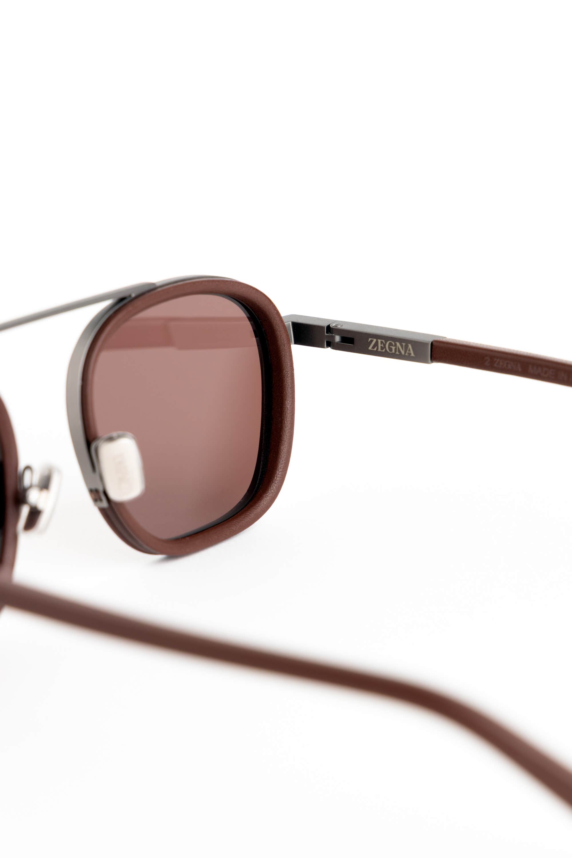 Dark Brown Leather-Wrapped Sunglasses