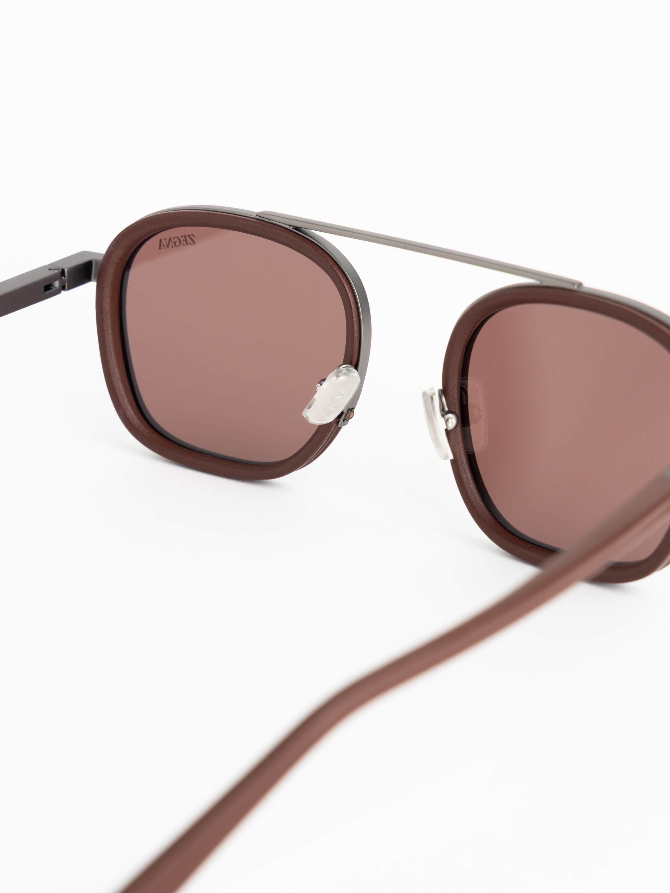 Dark Brown Leather-Wrapped Sunglasses