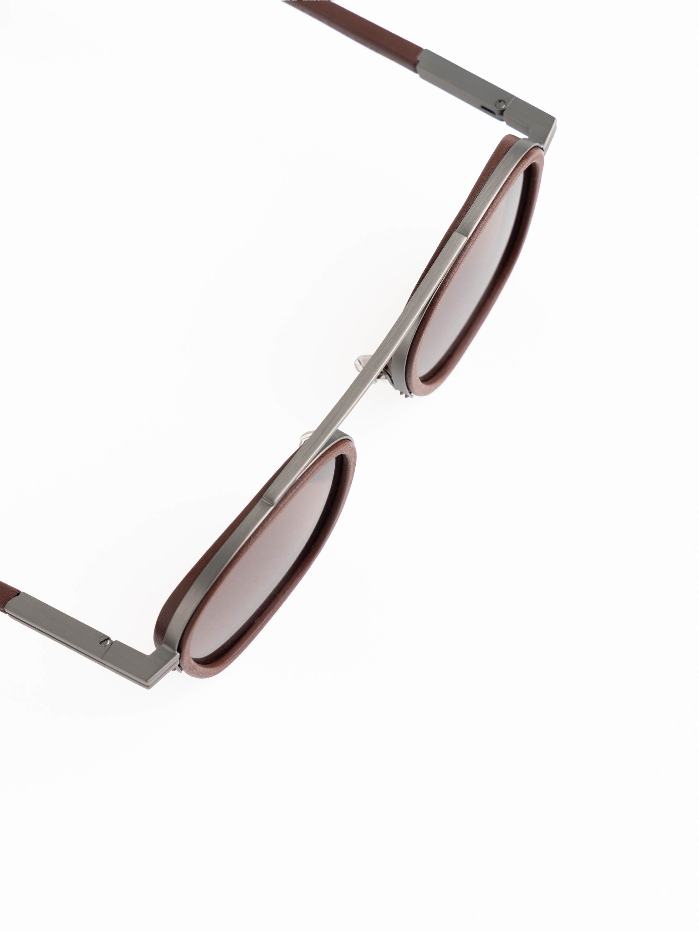 Dark Brown Leather-Wrapped Sunglasses