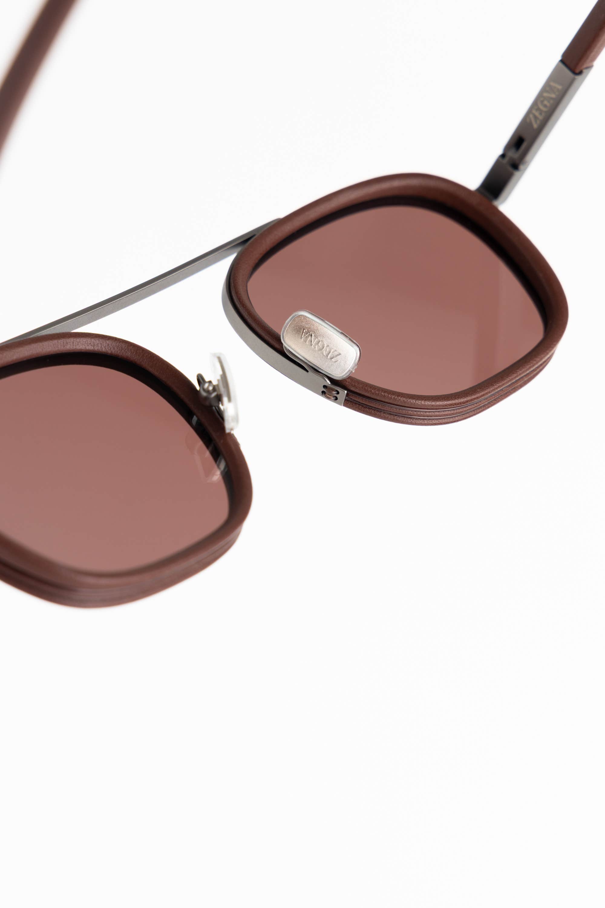 Dark Brown Leather-Wrapped Sunglasses