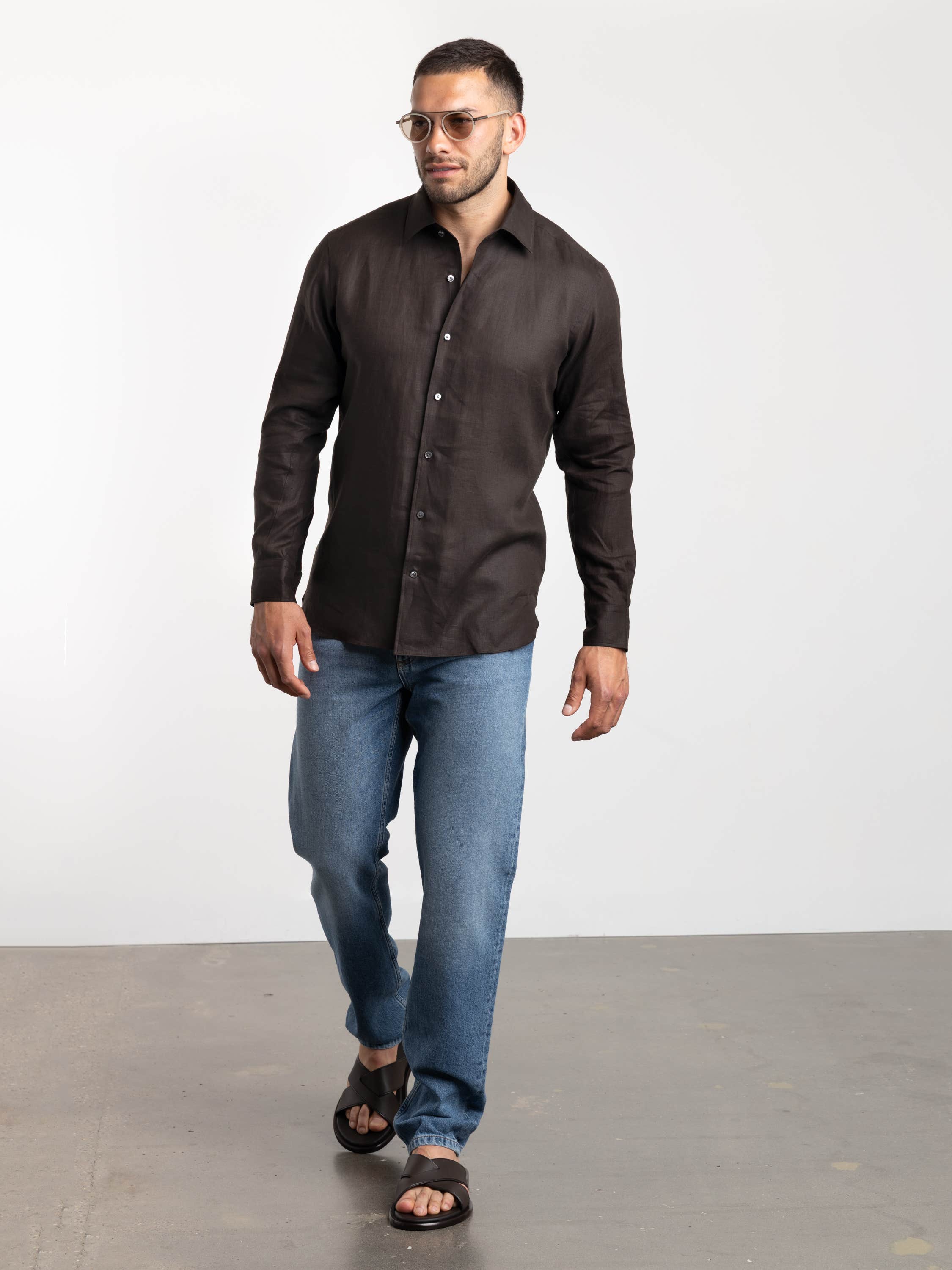 Dark Brown Oasi Lino Shirt