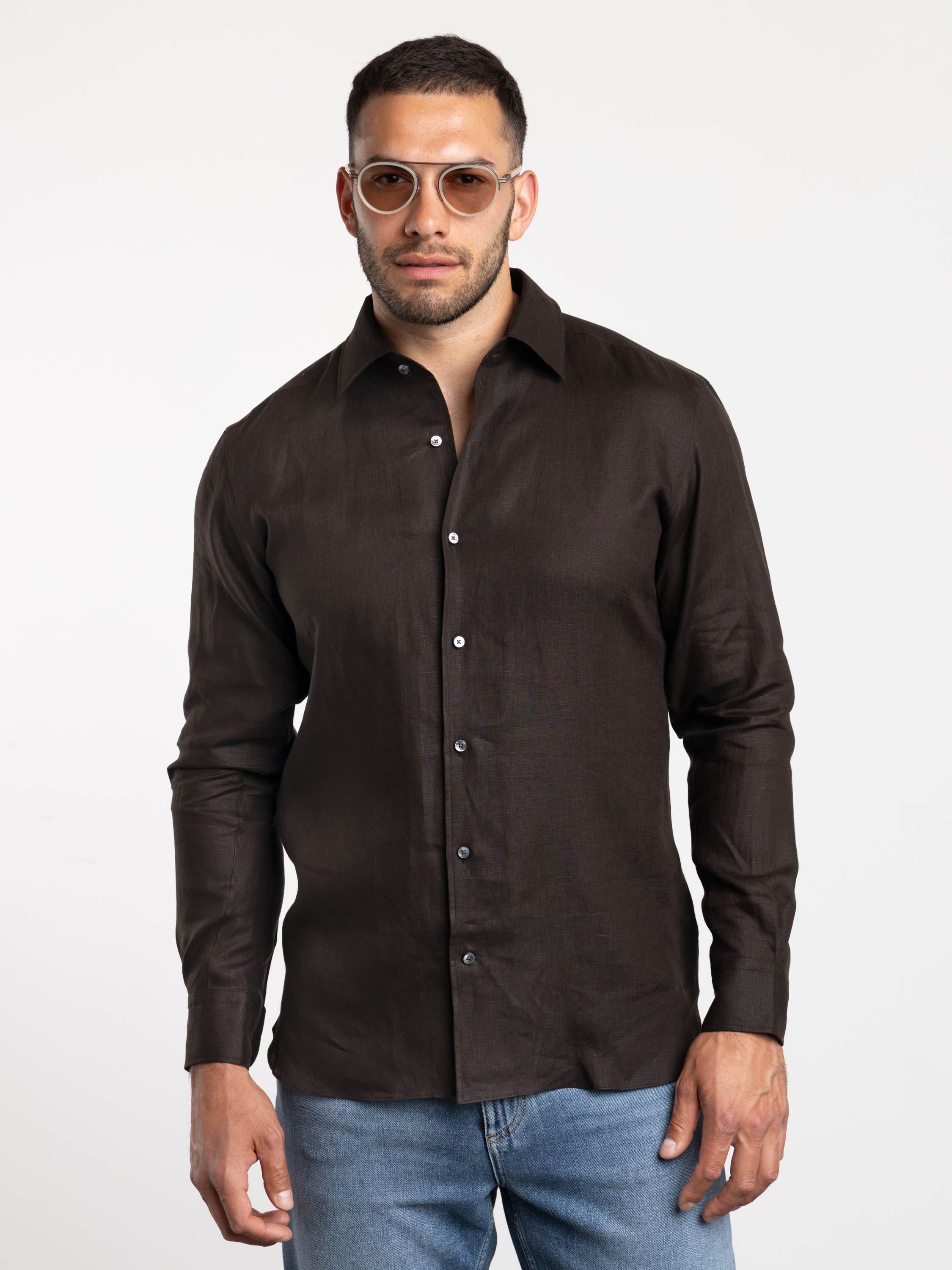Dark Brown Oasi Lino Shirt