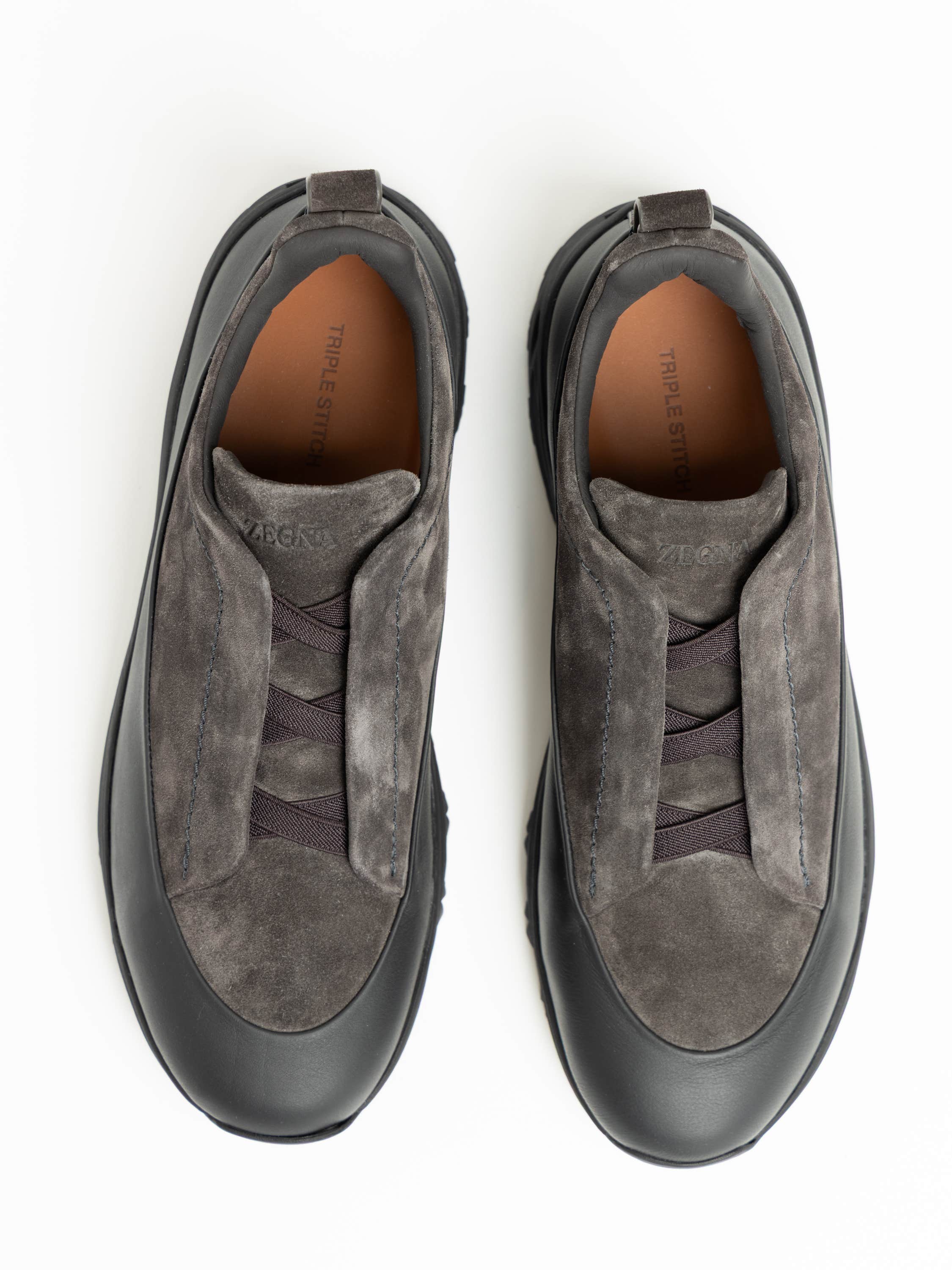 Dark Grey Leather and Suede Triple Stitch™ Monte Sneakers