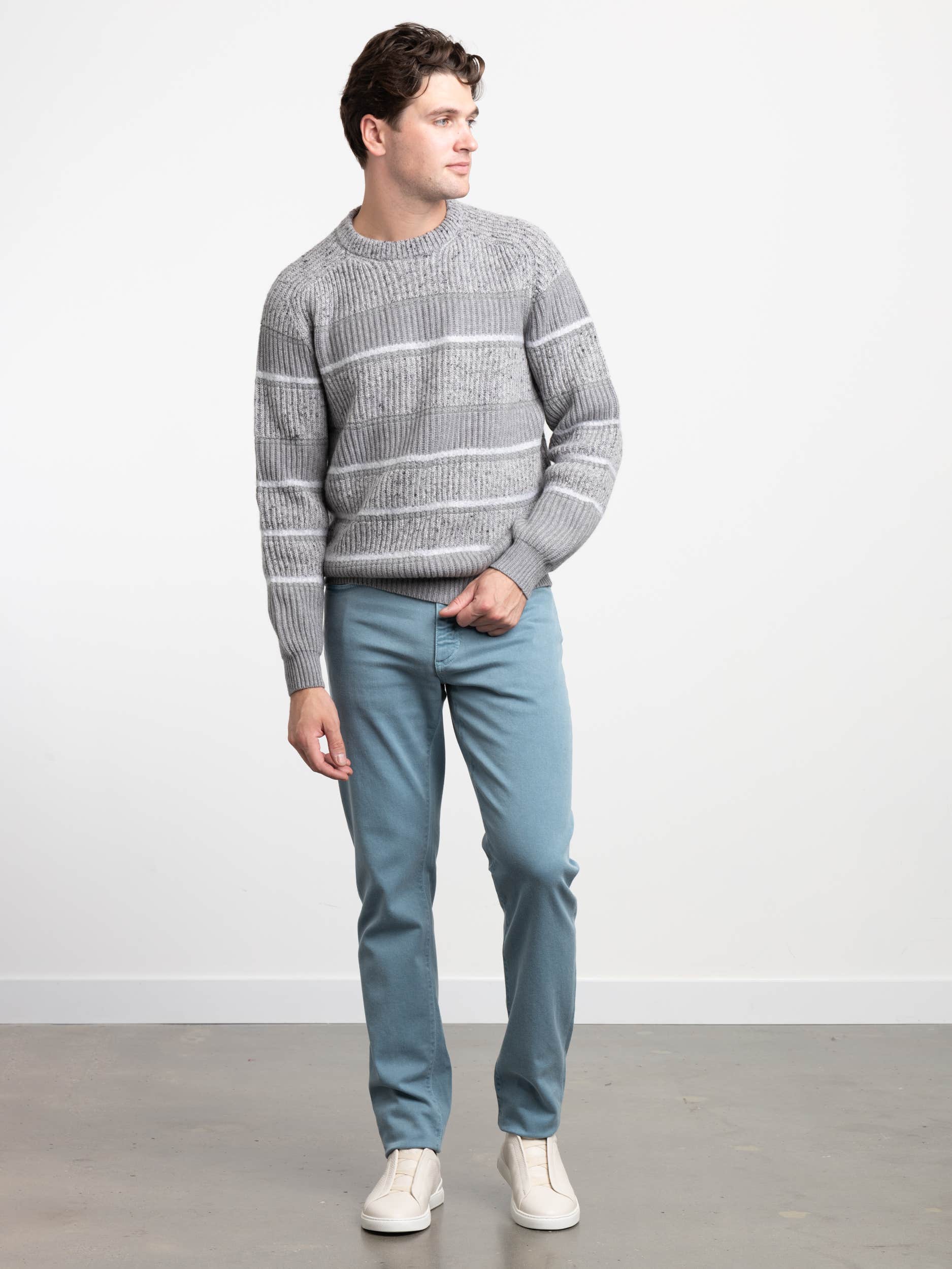Grey Cashmere Striped Sweater