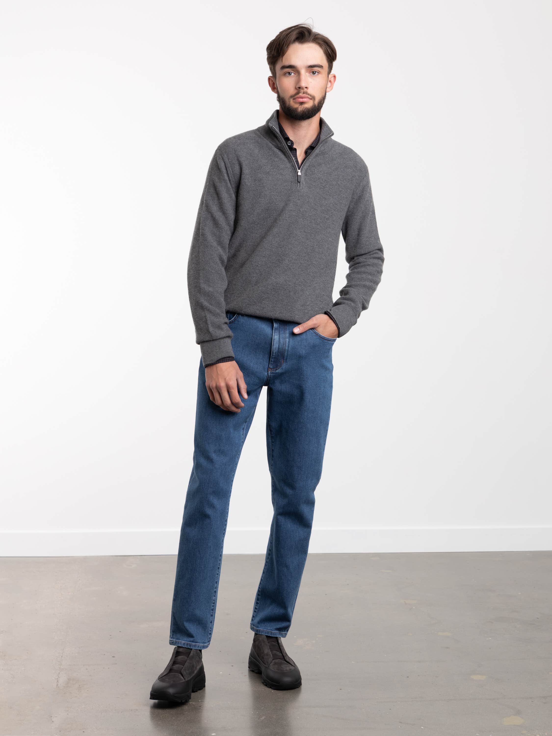 Grey Oasi Cashmere Mock Neck Quarter Zip