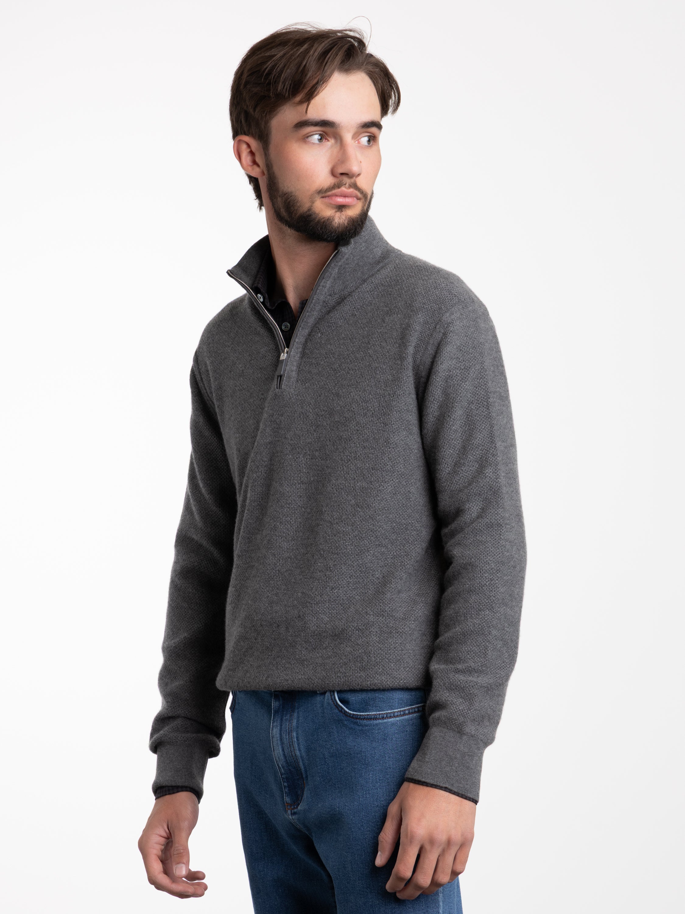Grey Oasi Cashmere Mock Neck Quarter Zip – The Helm Clothing
