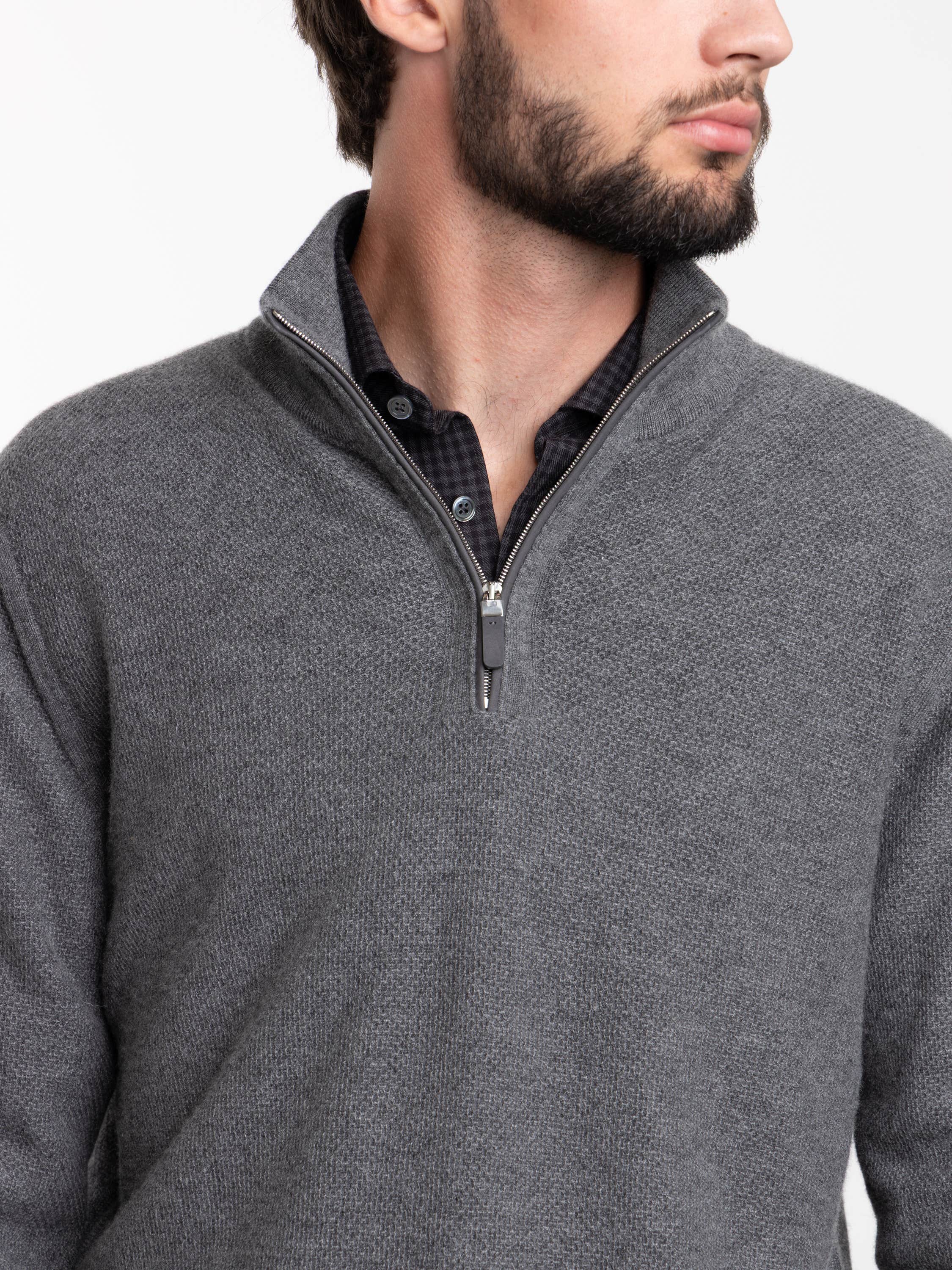 Grey Oasi Cashmere Mock Neck Quarter Zip