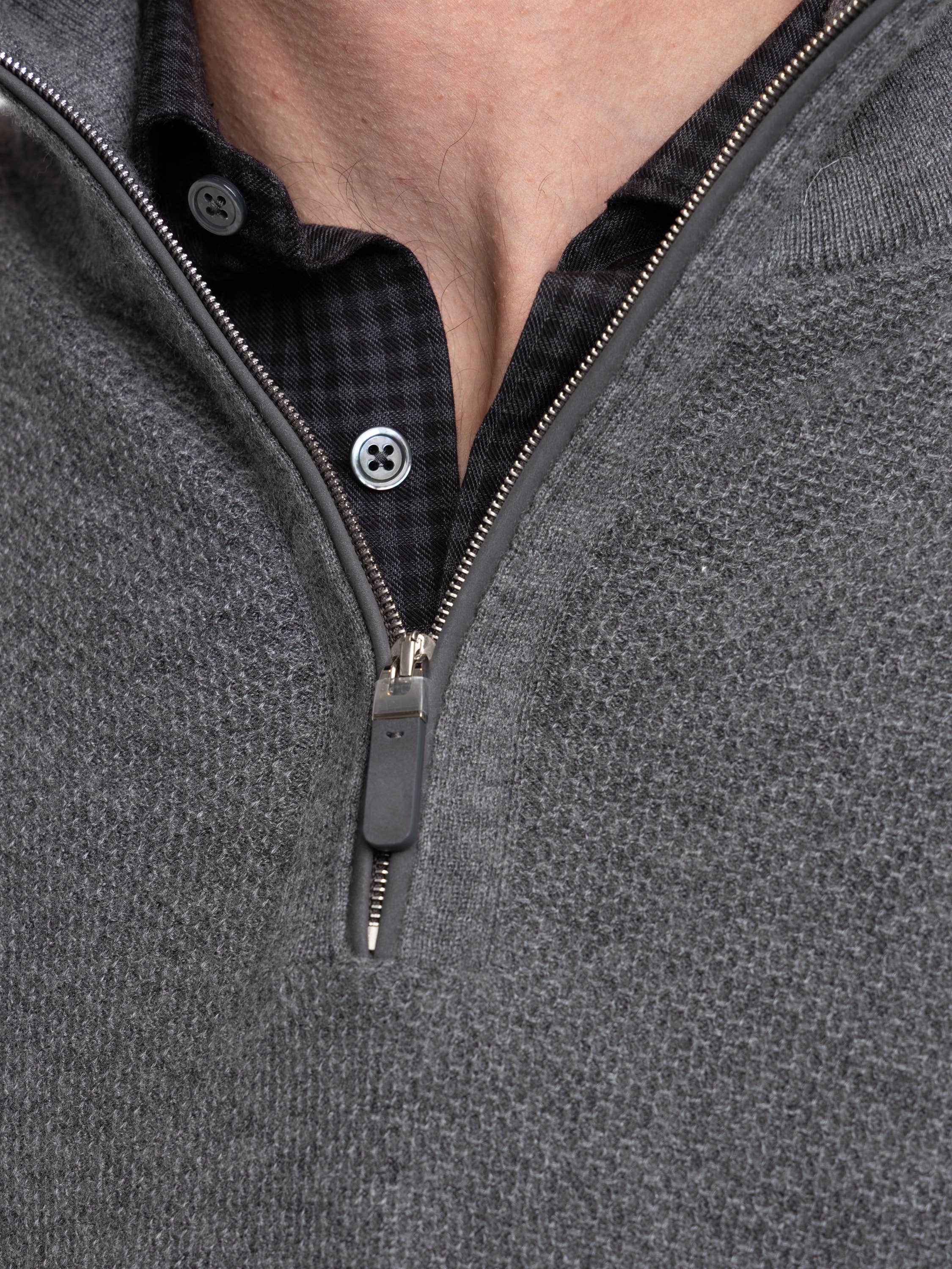 Grey Oasi Cashmere Mock Neck Quarter Zip