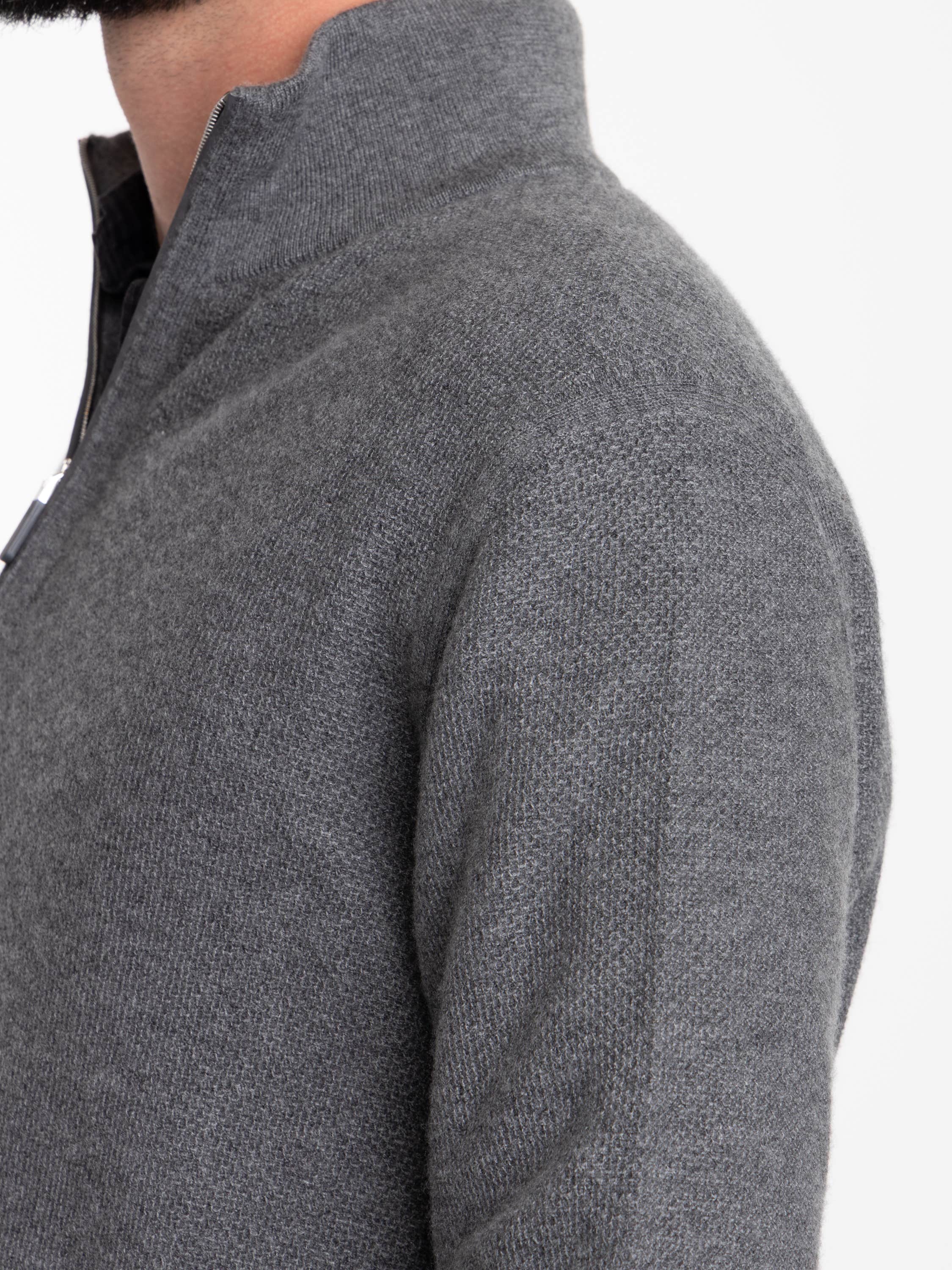 Grey Oasi Cashmere Mock Neck Quarter Zip