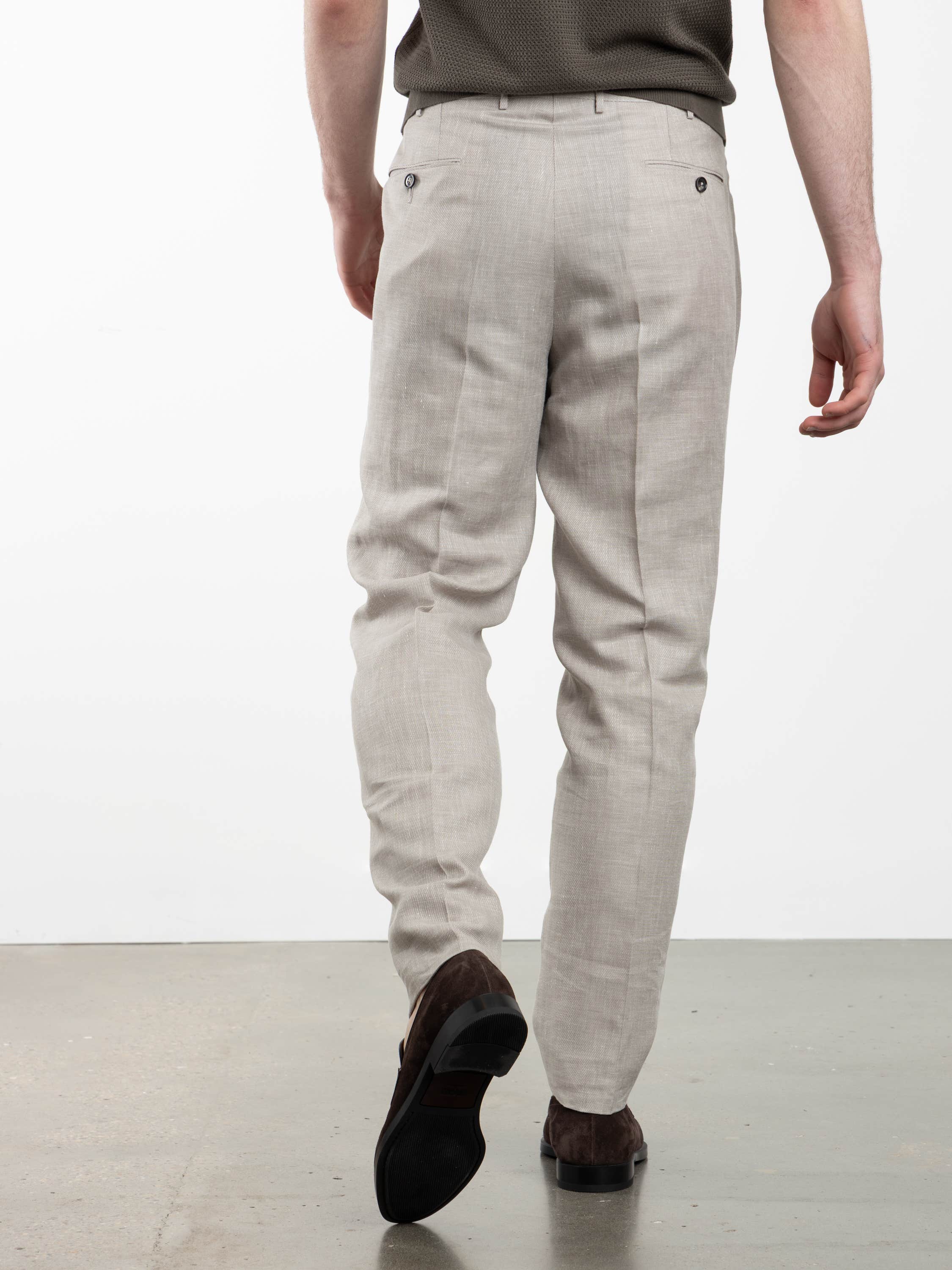Light Beige Crossover Wool Linen and Silk Pants