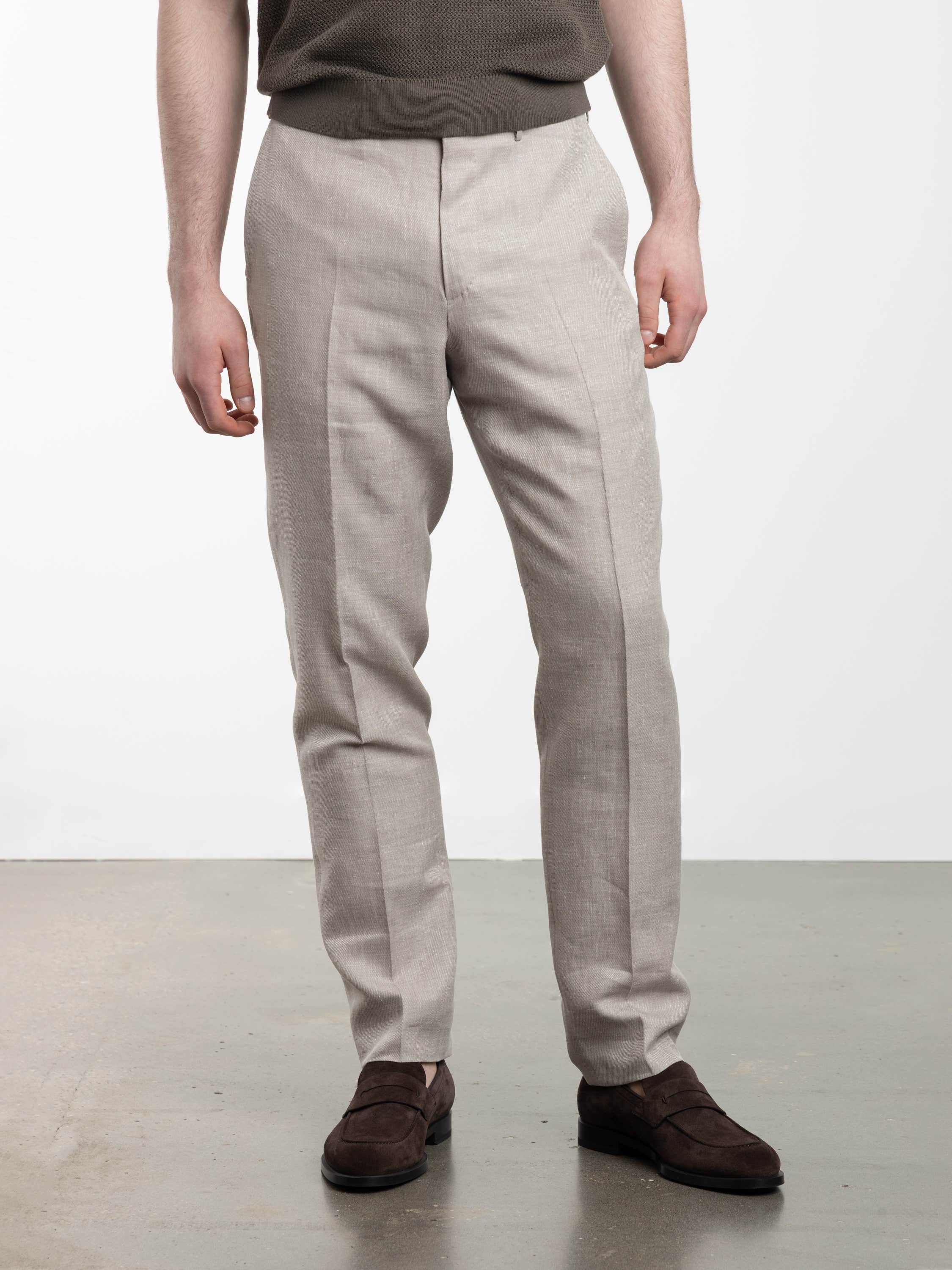 Light Beige Crossover Wool Linen and Silk Pants