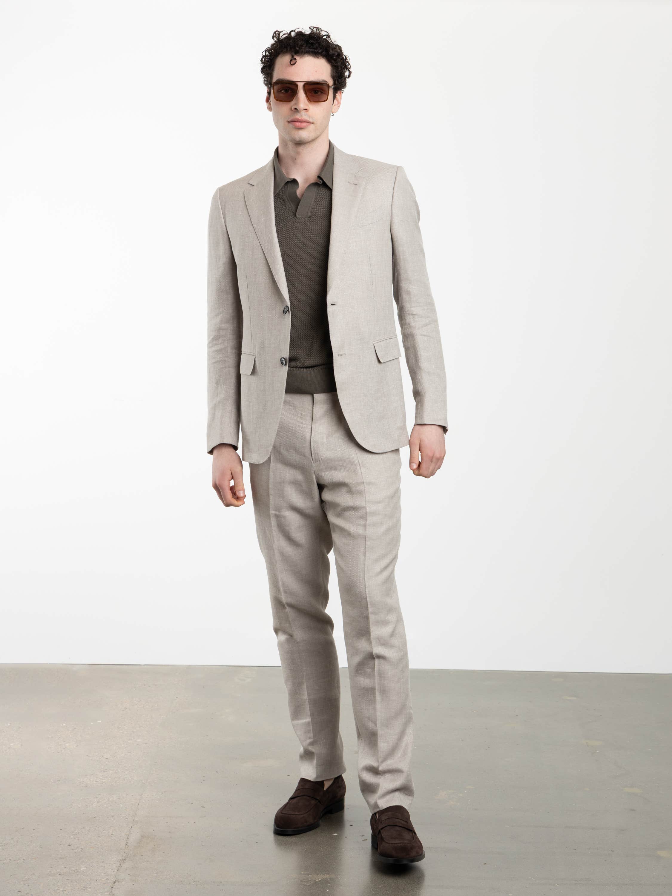 Light Beige Crossover Wool Linen and Silk Jacket