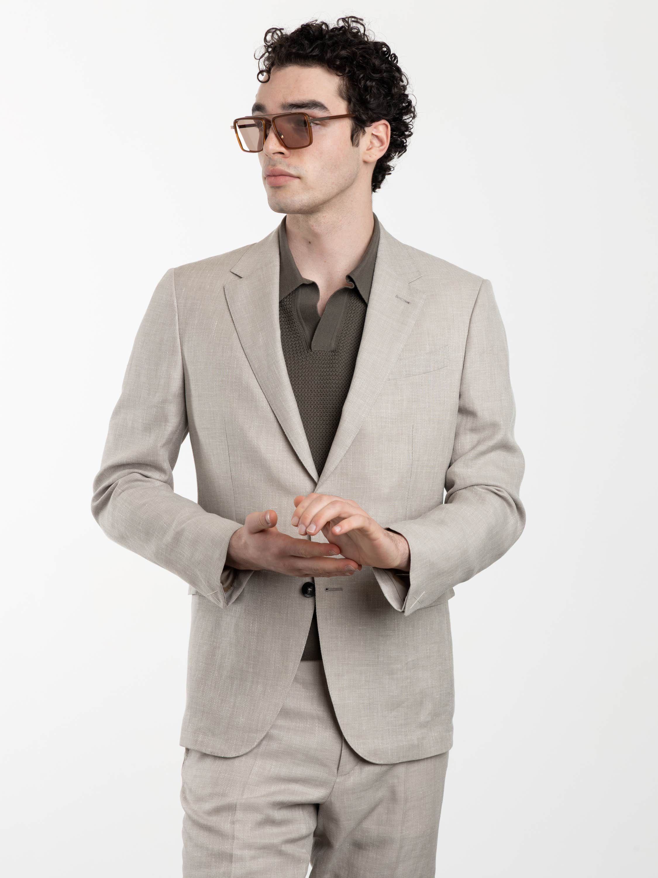Light Beige Crossover Wool Linen and Silk Jacket