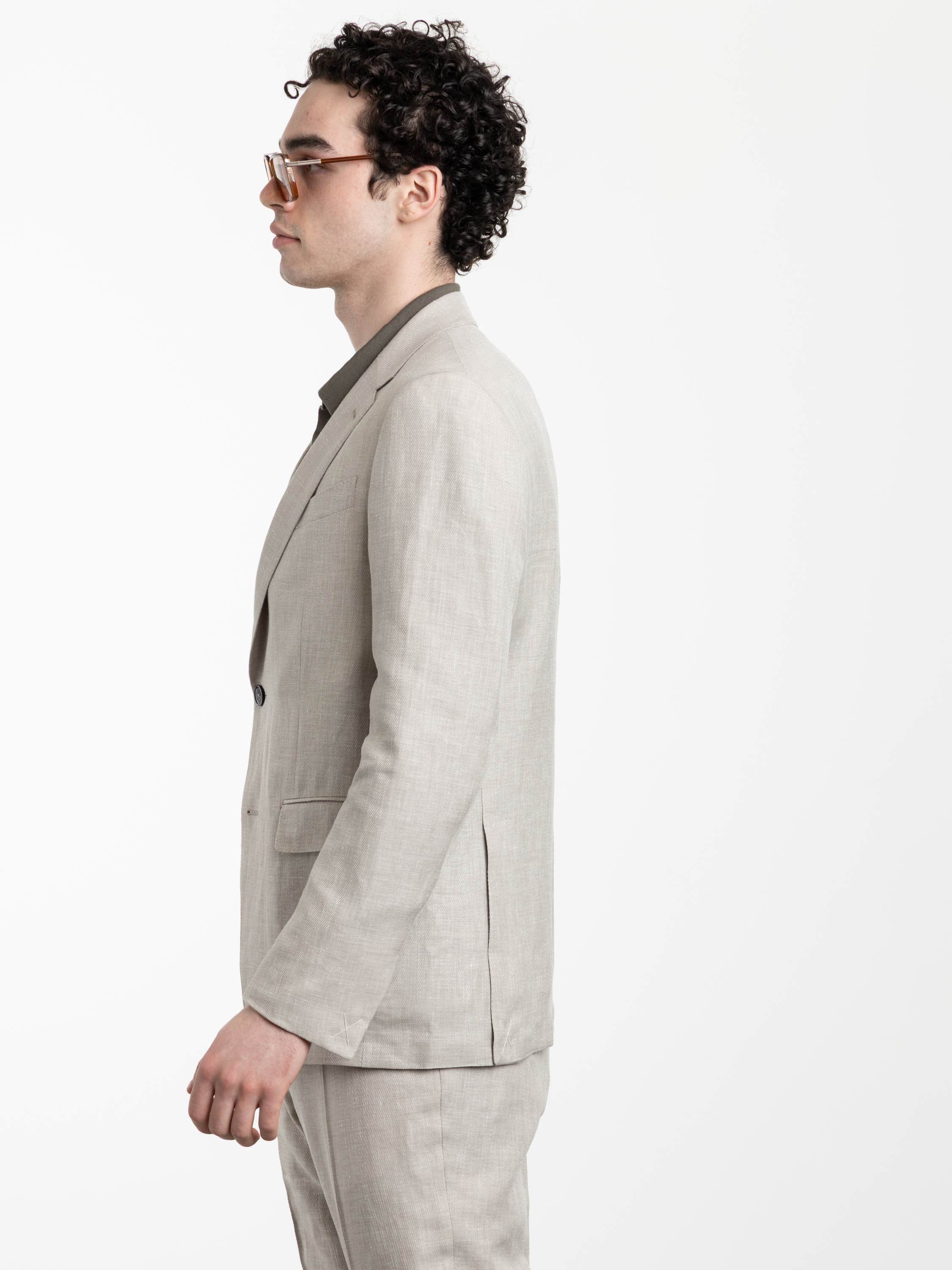 Light Beige Crossover Wool Linen and Silk Jacket
