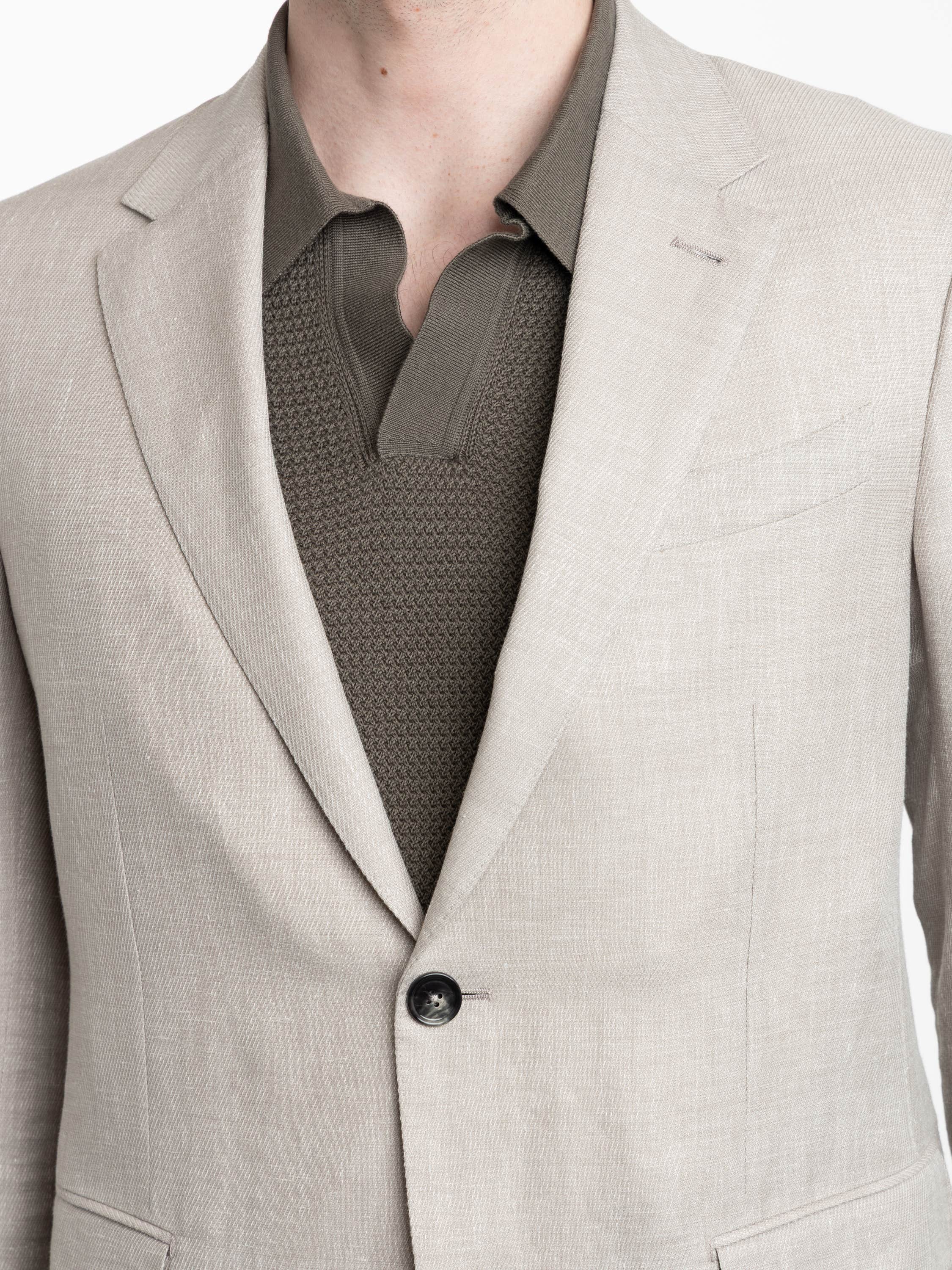 Light Beige Crossover Wool Linen and Silk Jacket